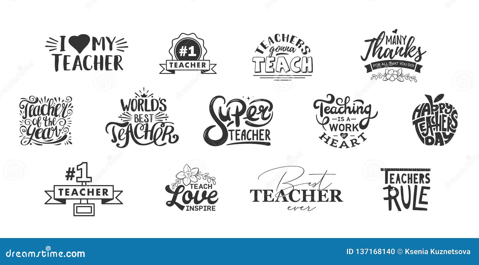 happy teachers day lettering and typography quote. world best teacher badges for gift,  holiday cards and print.