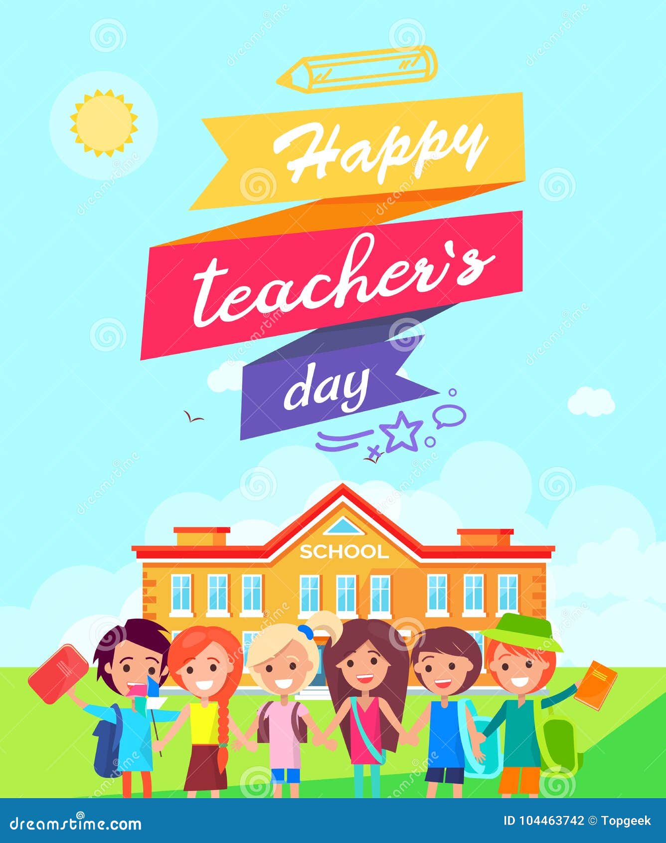 Happy Teachers Day Ribboned Vector Illustration Stock Vector ...