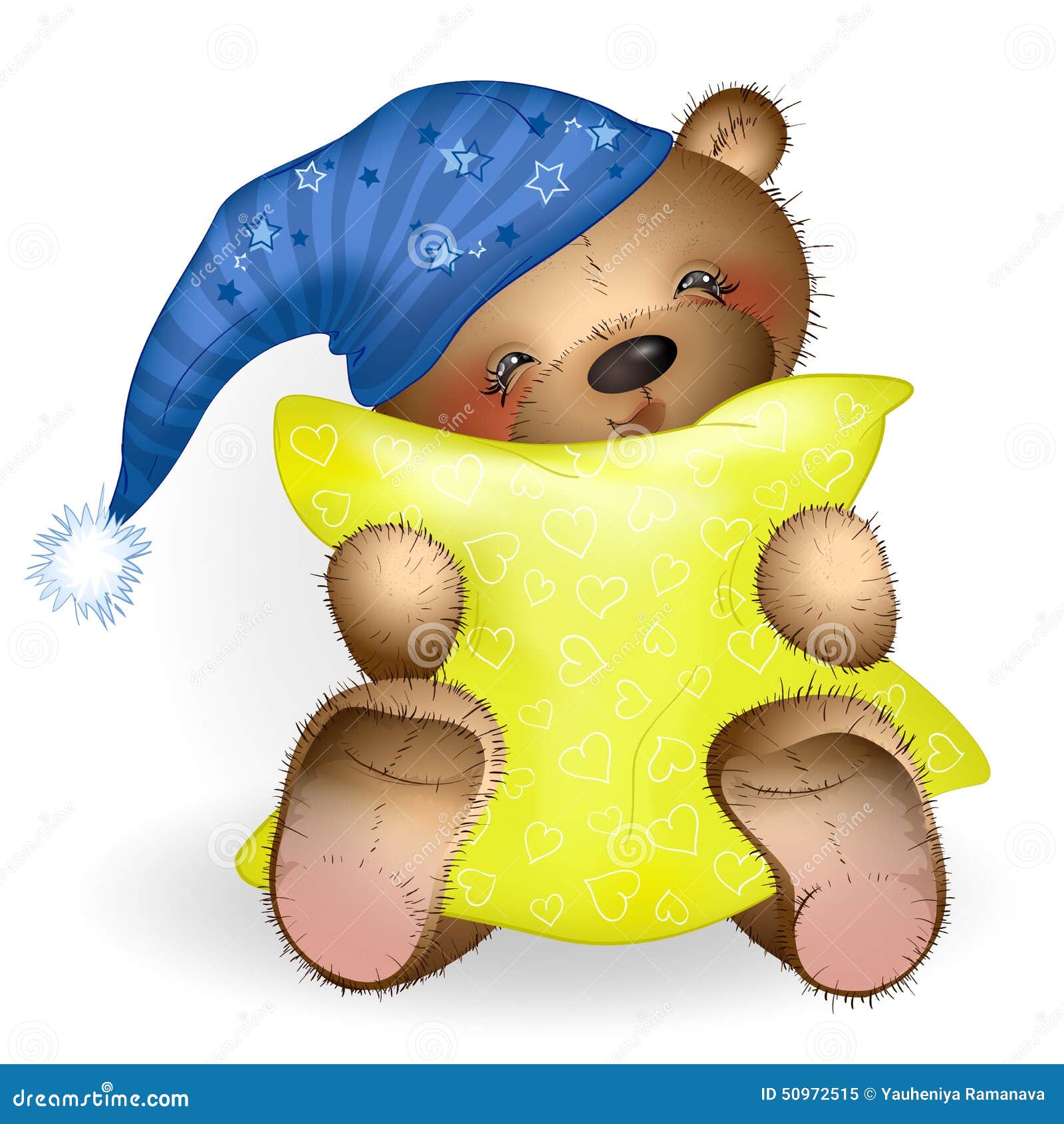 Happy Teddy Bear Hugging a Pillow 1 Stock Vector Illustration of gift