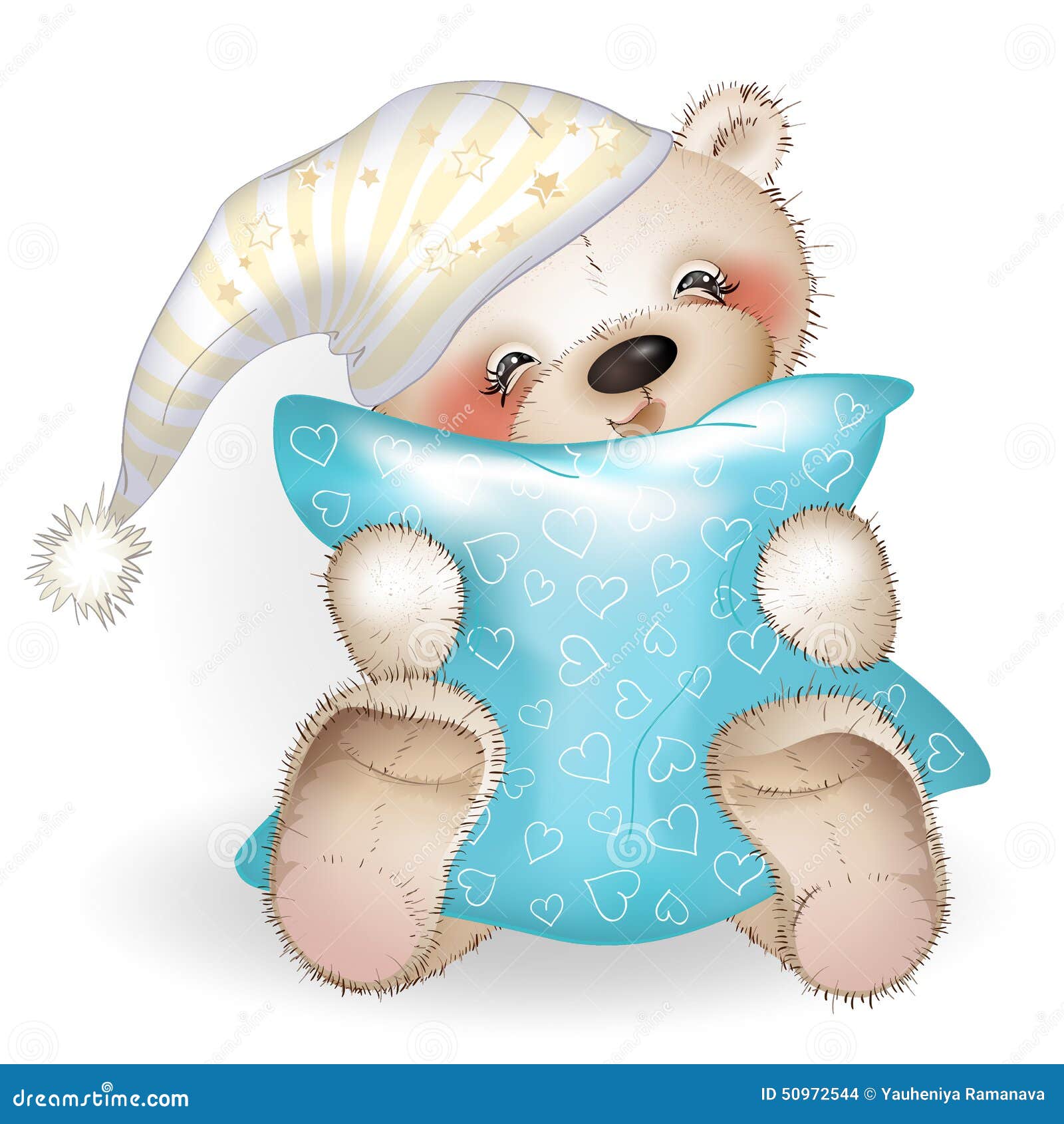 Happy Teddy Bear Hugging a Pillow 6 Stock Vector Illustration of