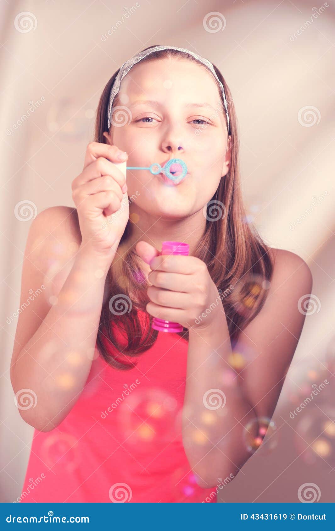 Happy Teen Girl Blowing Soap Bubbles Stock Image Image Of Model