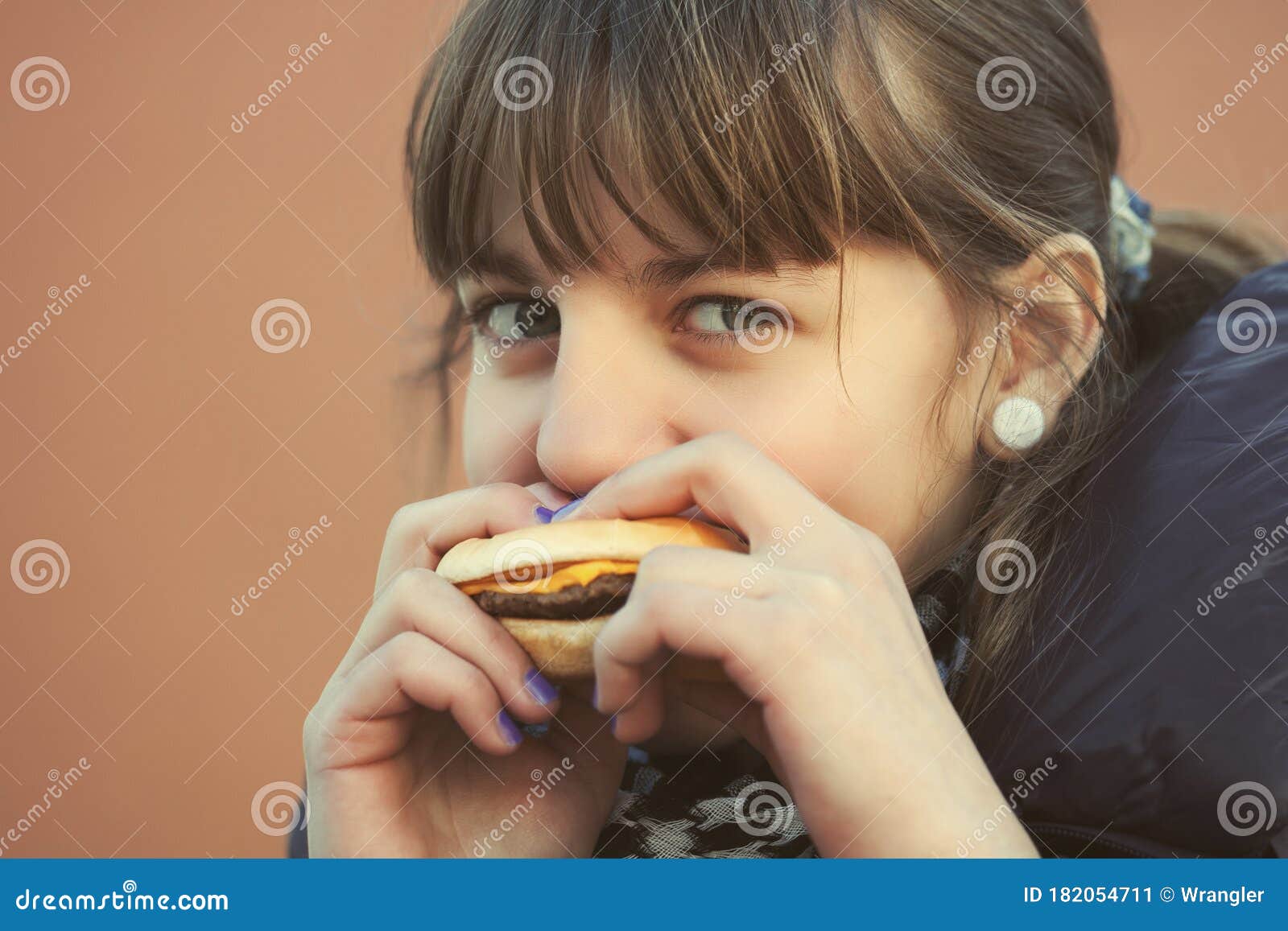 Happy Teen Girl Eating A Burger Stock Image Image Of Happy Ch