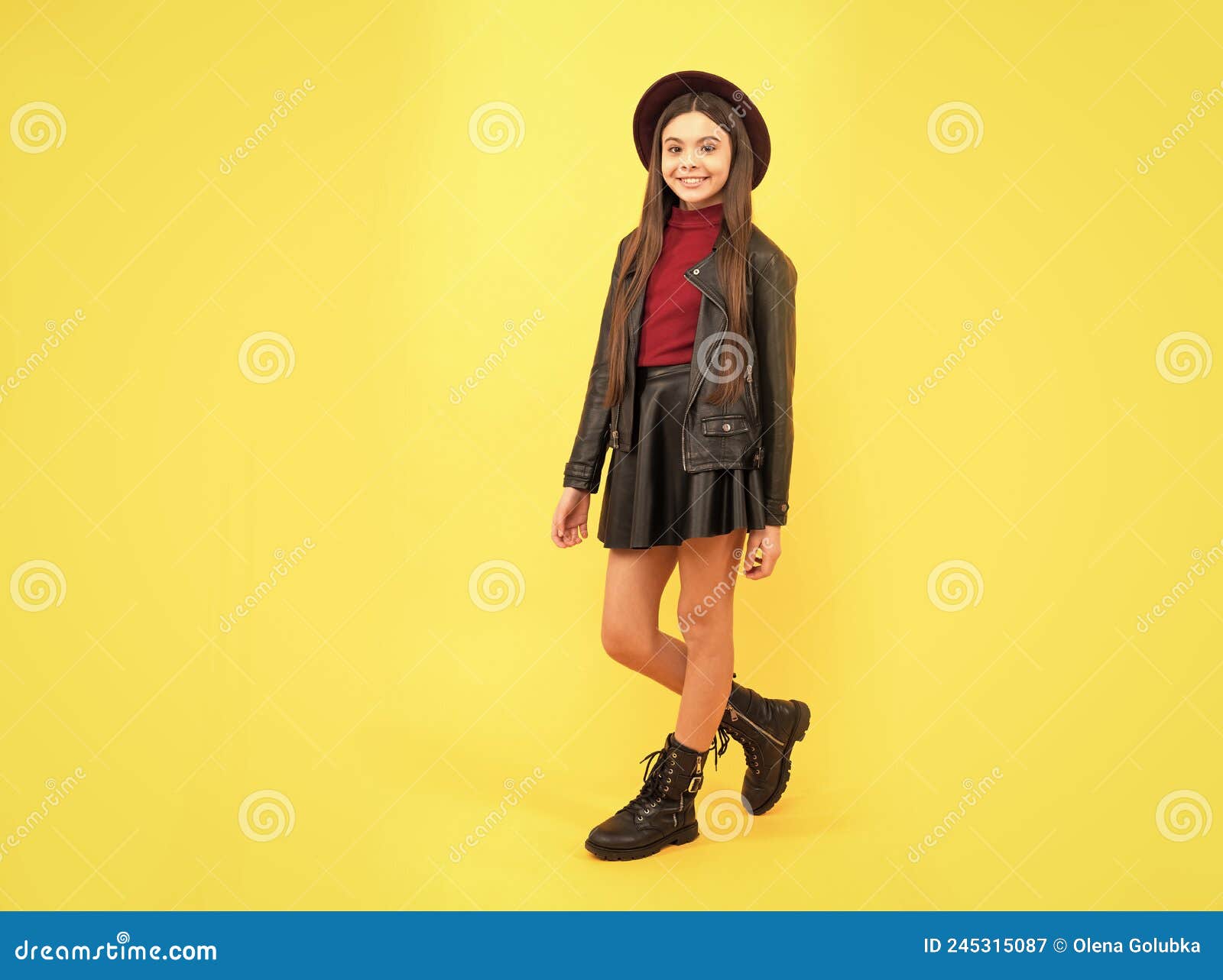 Happy Teen Girl in Hat and Leather Clothes, Fashion Stock Image - Image ...