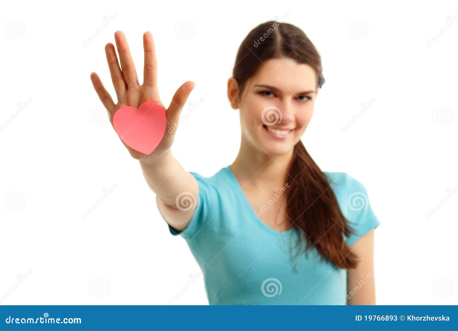 Happy Teen Girl Holding In Hand Heart Stock Image Image