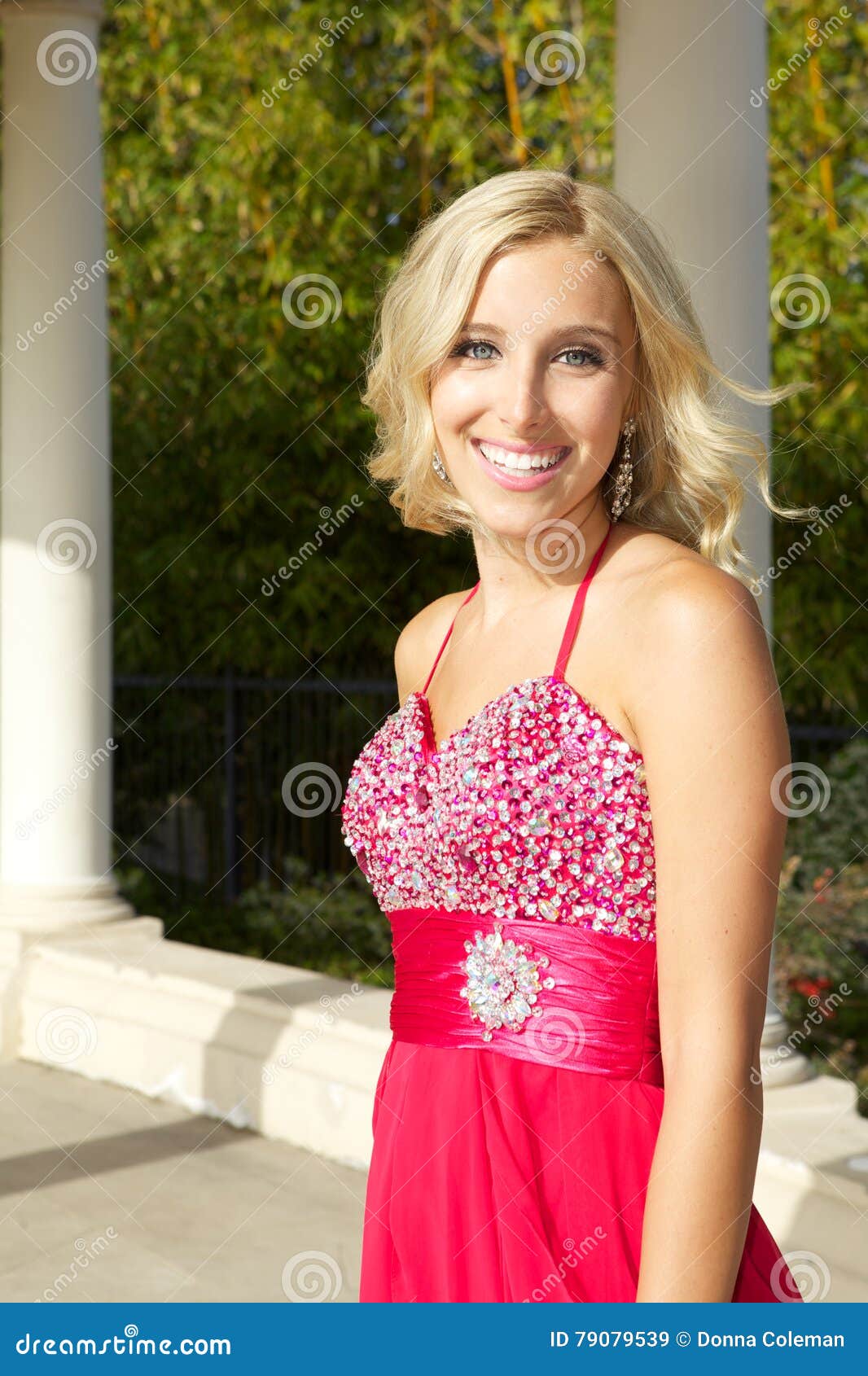 red prom dress blonde hair
