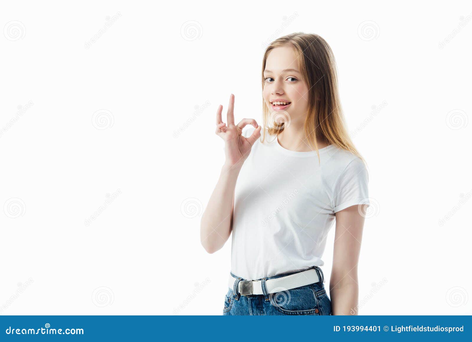 Teenage Girl Showing Ok Sign Isolated on White Stock Image - Image of ...