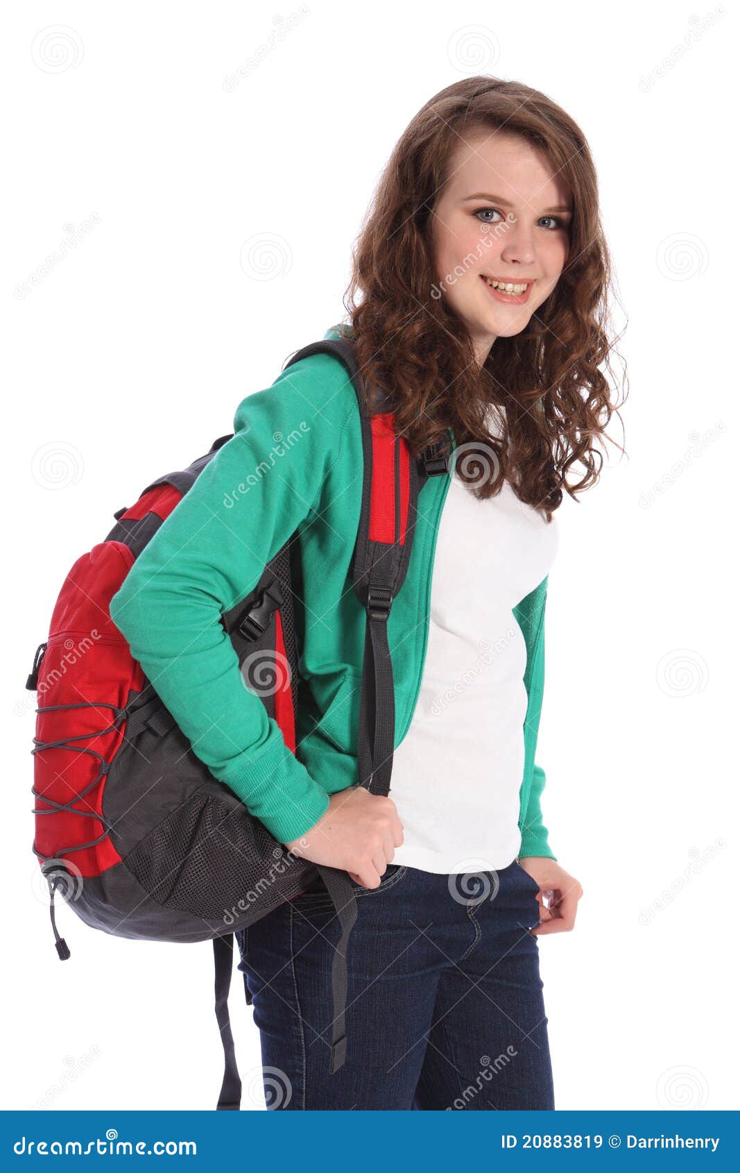 Happy Teenage School Girl With Red Backpack Royalty Free Stock Images 