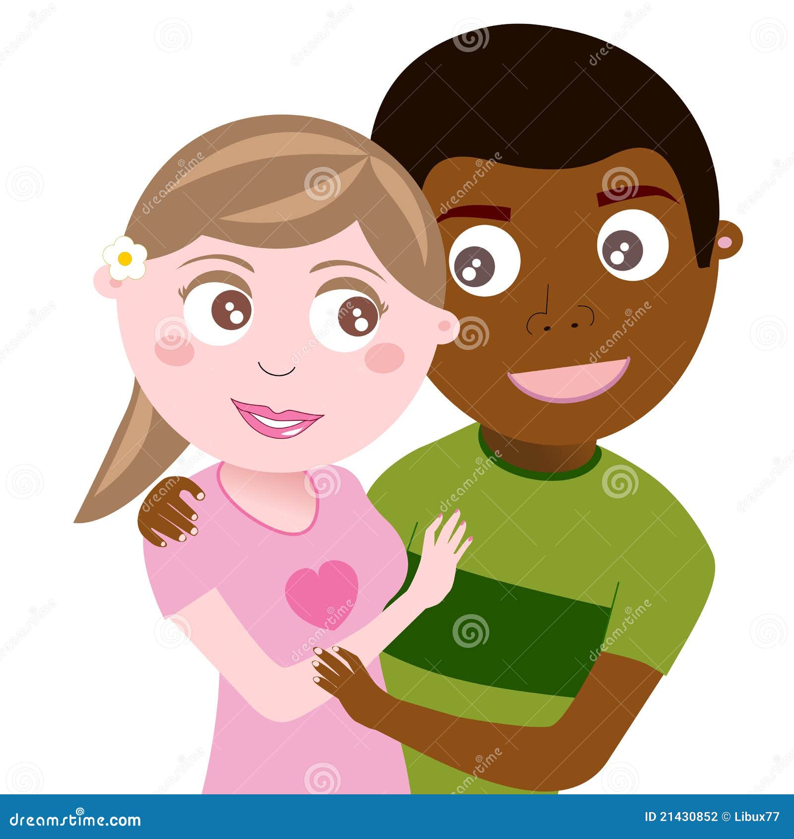 Happy Teenager Interracial Couple Hugging Vector