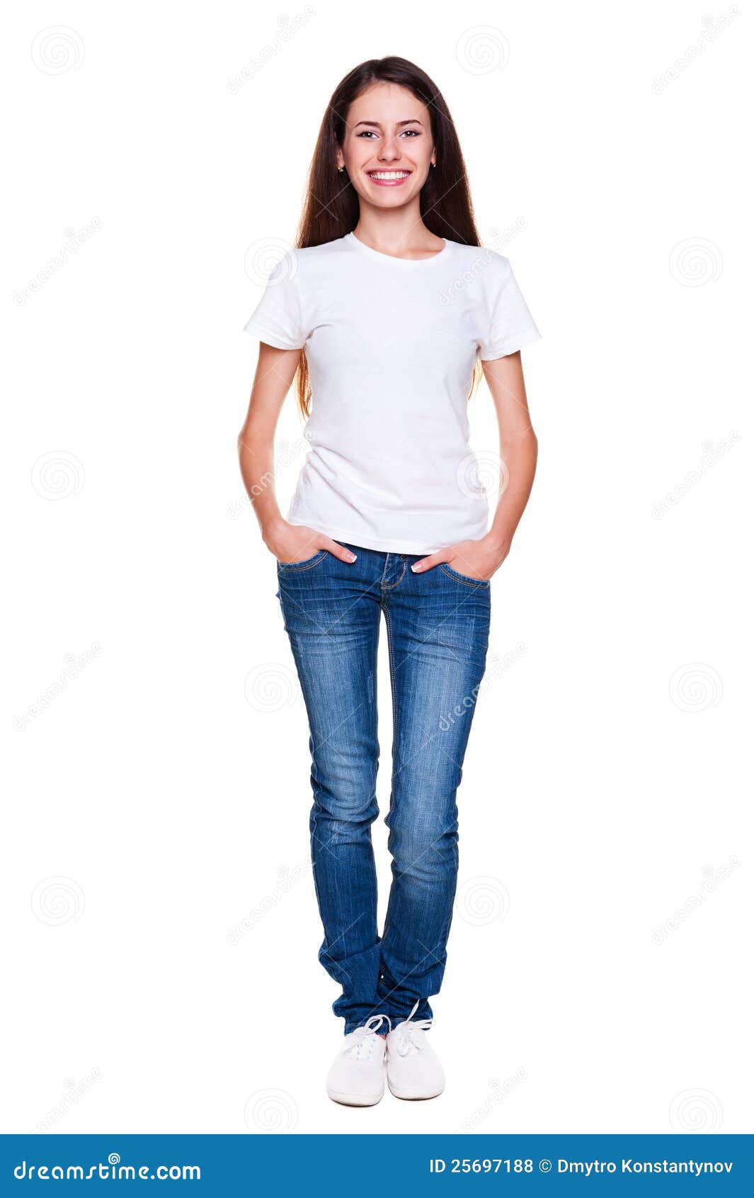 Happy Teenager in White T-shirt and Jeans Stock Photo - Image of pretty ...