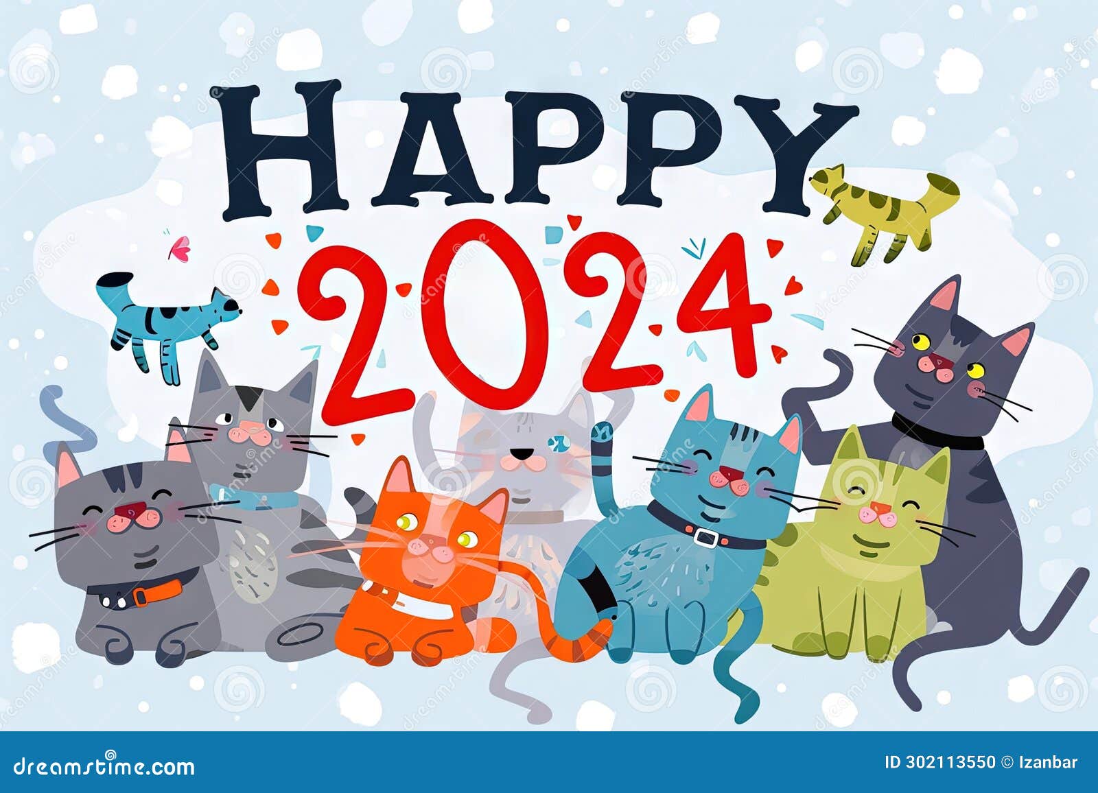 HAPPY 2024 Text Made Out of Cats Cartoon Happy New Year Generative AI