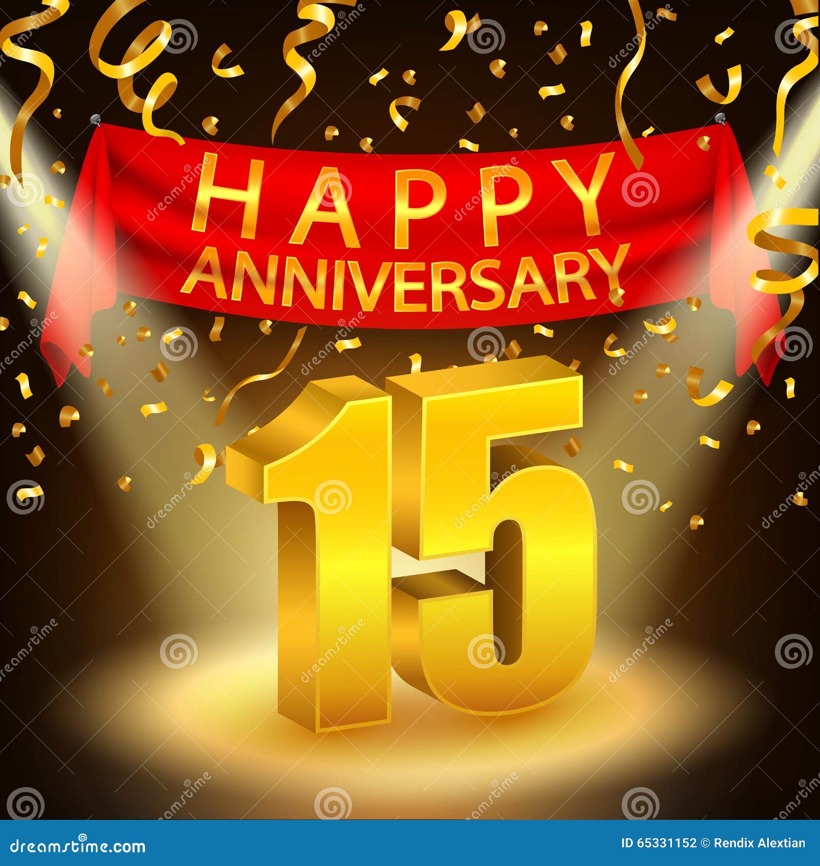 Happy 15th Anniversary Celebration With Golden Confetti And Spotlight Stock Vector - Image: 65331152