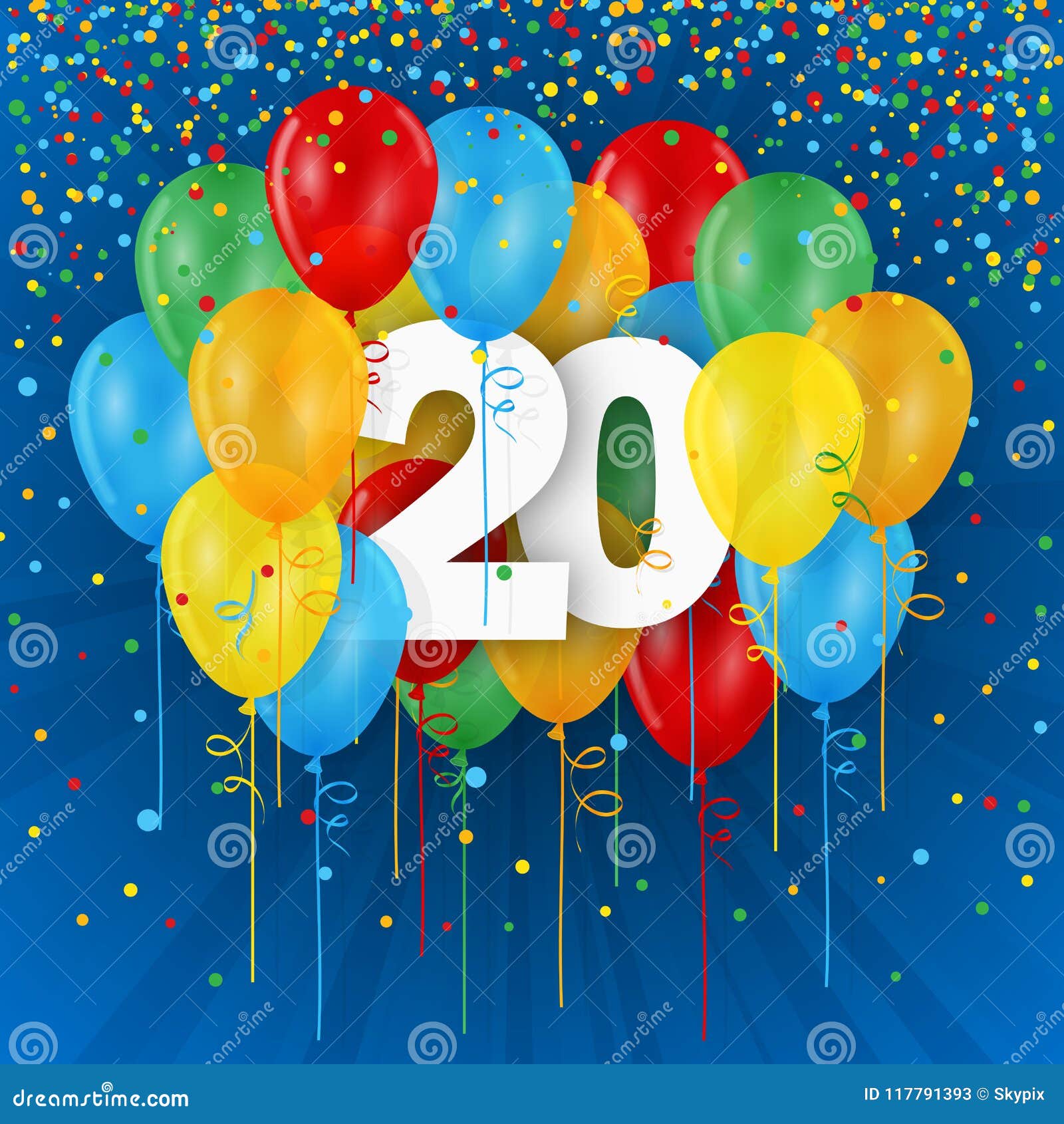 Happy 20th Birthday / Anniversary Card with Balloons Stock Vector ...