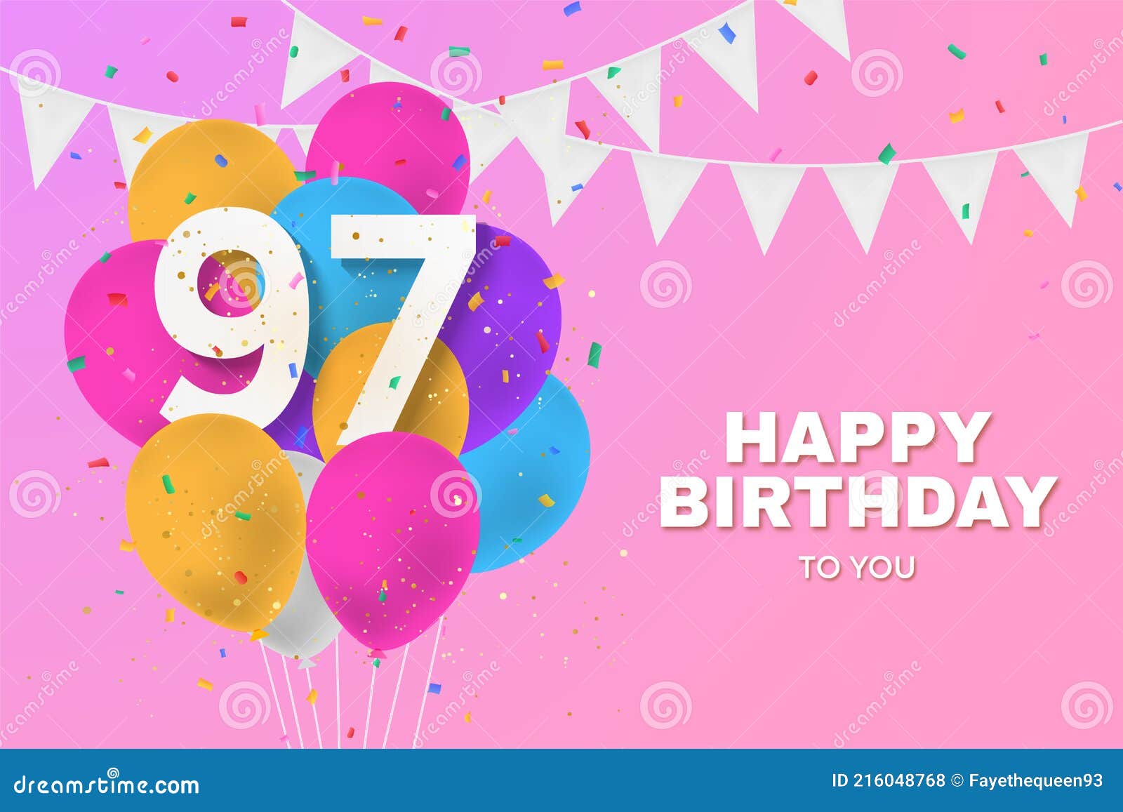 Happy 97th Birthday, Colorful Vector Illustration Greeting Card ...