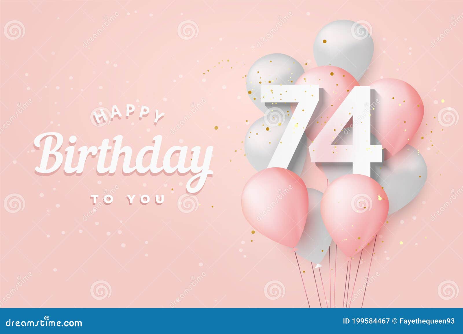 Happy 74th Birthday Balloons Greeting Card Background. Cartoon Vector ...