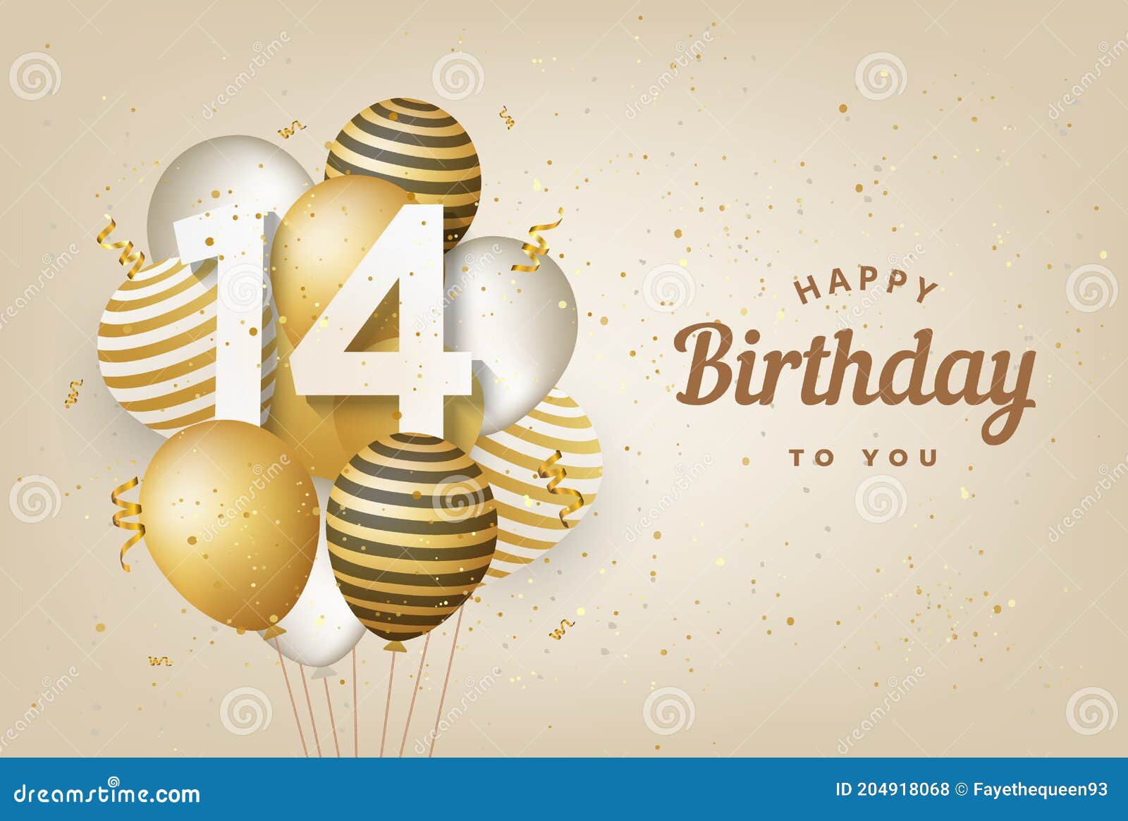 Happy 14th Birthday Balloons Greeting Card Background Cartoon Vector 198950211 
