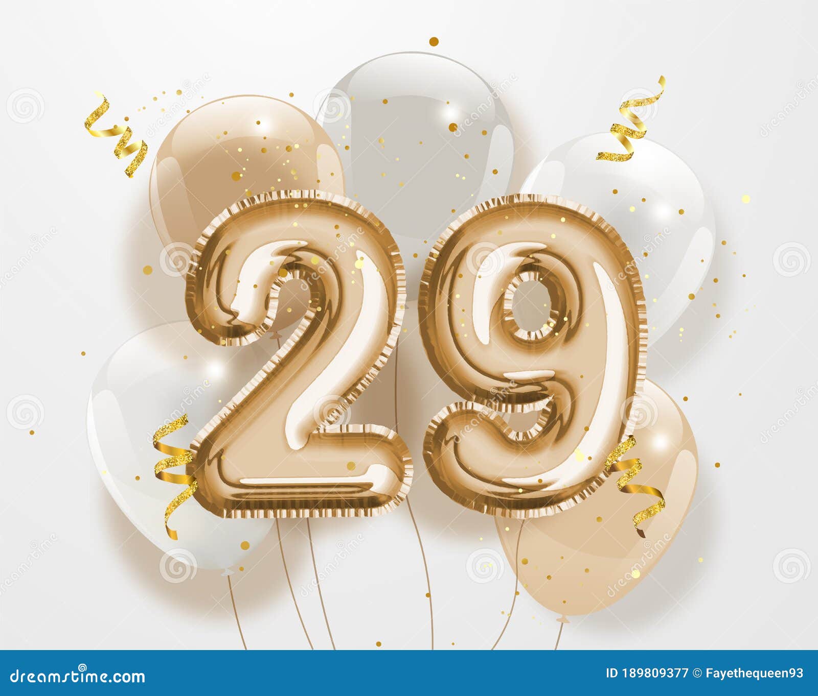 Happy 29th Birthday Gold Foil Balloon Greeting Background. Stock Vector - Illustration of card, anniversary: 189809377