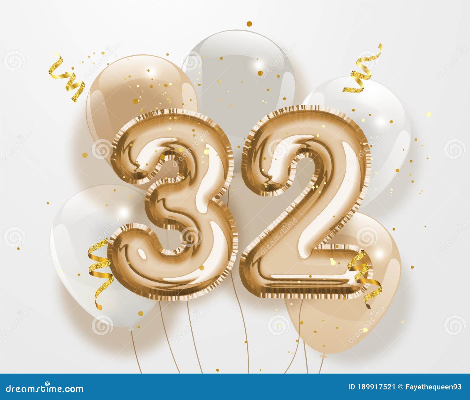 Happy 32th Birthday Greeting Card With Balloons. 32 Years Anniversary ...