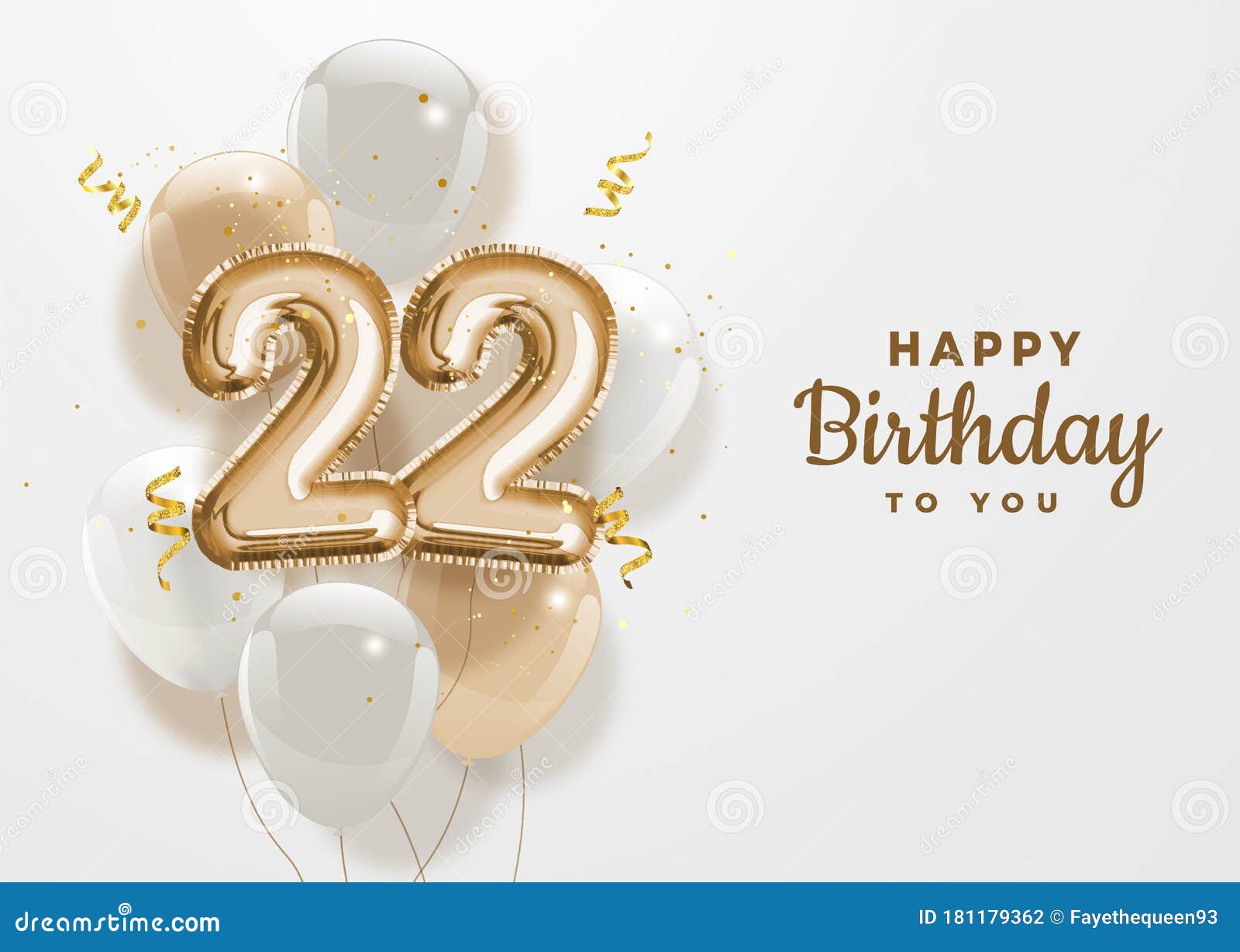 Happy 22th Birthday Gold Foil Balloon Greeting Background. Stock Vector ...