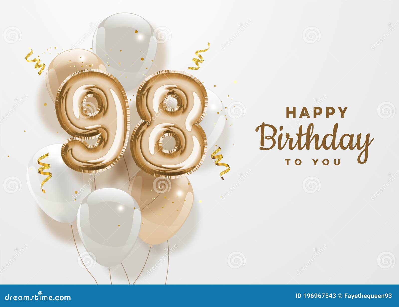 Happy 98th Birthday Gold Foil Balloon Greeting Background Stock Vector