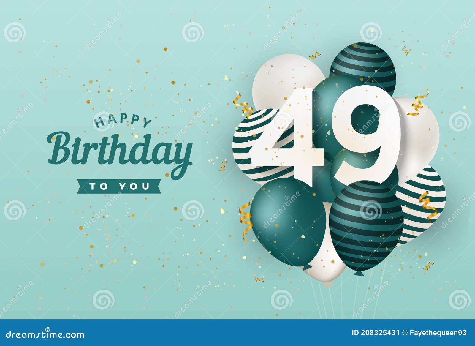 Happy 49th Birthday with Green Balloons Greeting Card Background. Stock Vector - Illustration of ribbon, card: 208325431