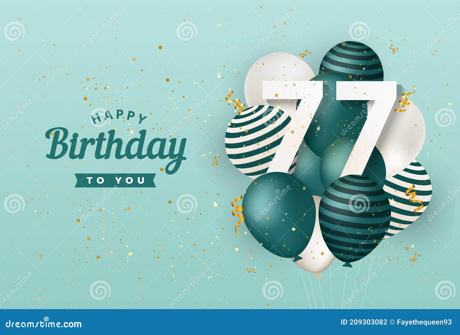 Happy 77th Birthday with Green Balloons Greeting Card Background. Stock