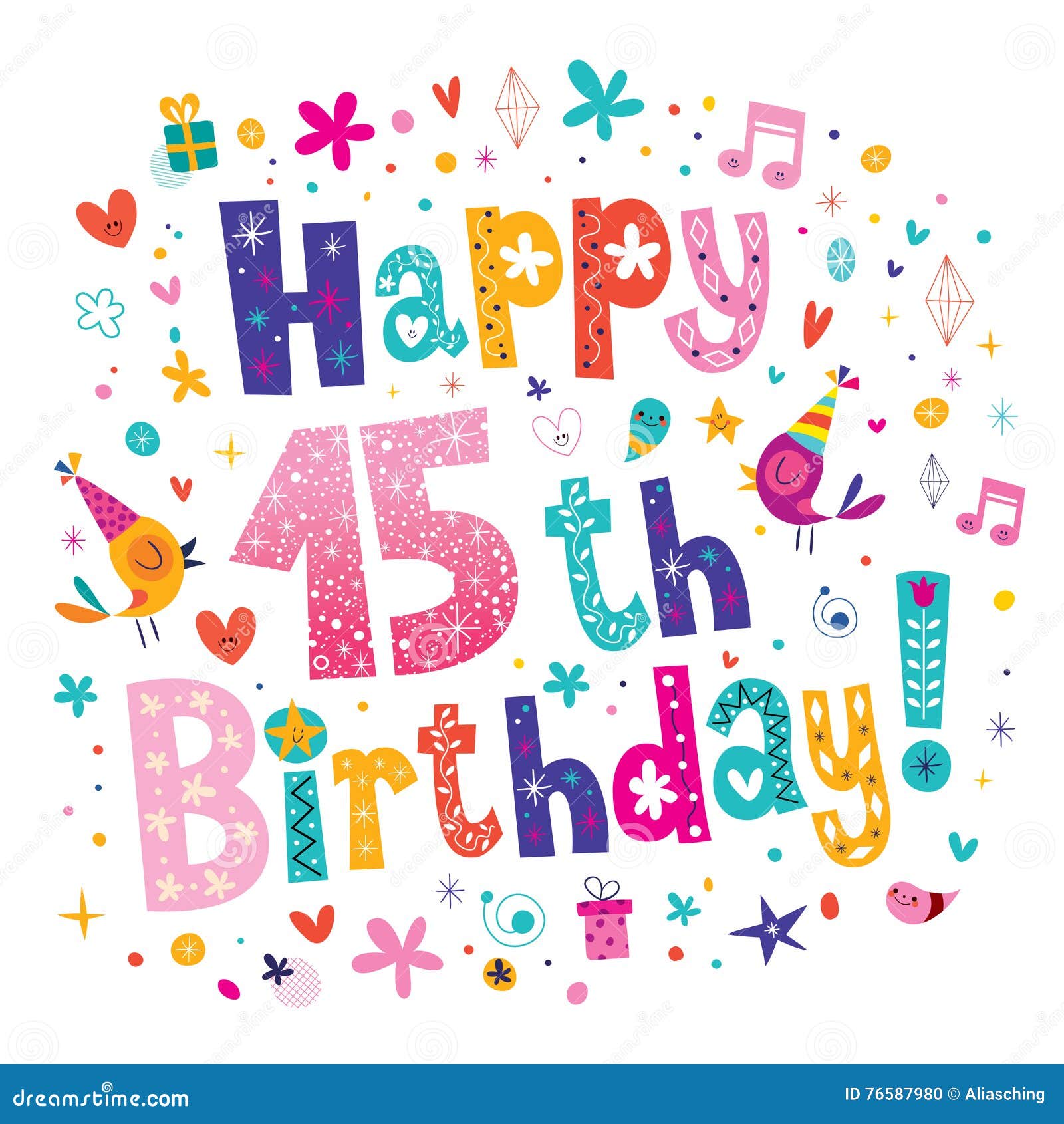 Happy 15th Birthday Greeting Card Stock Vector - Illustration of flower, birthday: 76587980