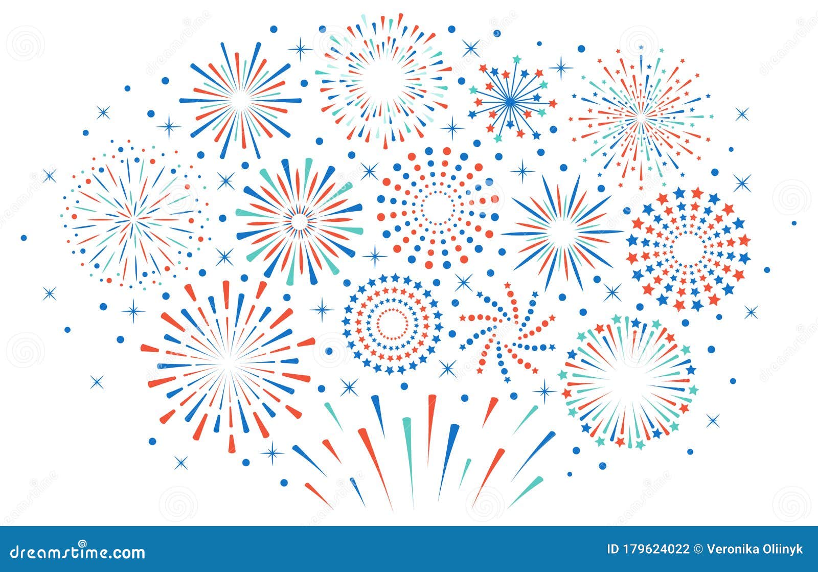 happy 4th july fireworks. celebration firework explode, carnival party firecracker explosions. colorful festival