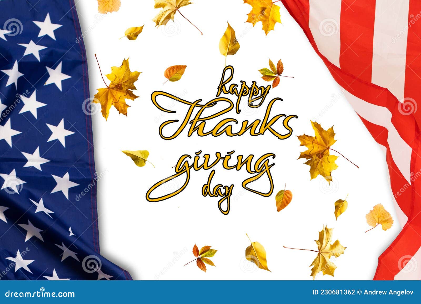Happy Thanksgiving. American Flag on White Background Stock Photo
