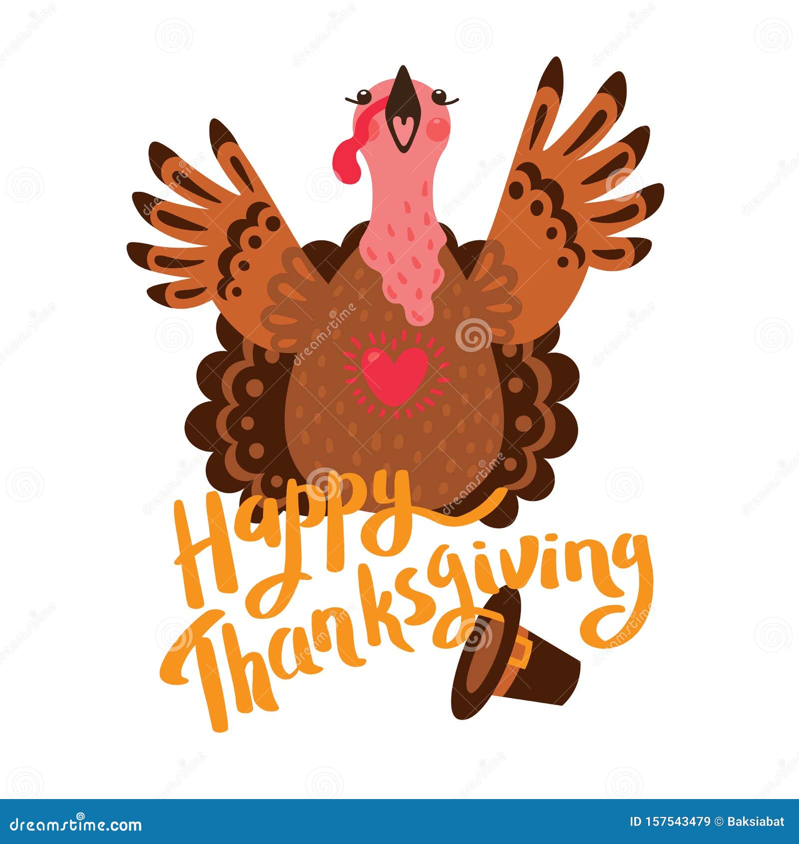 Happy Thanksgiving Card With Turkey Cartoon Character Turkey Stock Vector Illustration Of Flyer Invitation 157543479