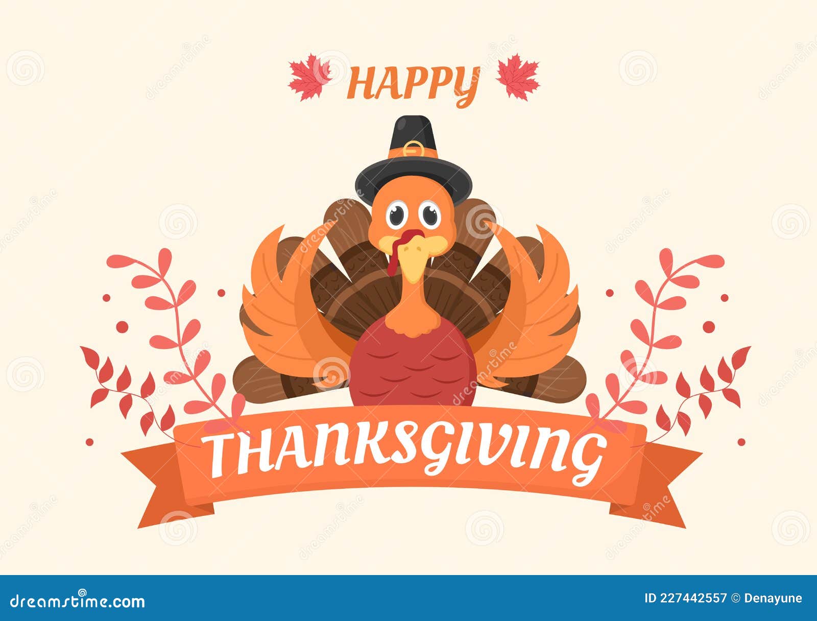 Happy Thanksgiving Celebration with Cartoon Turkey, Leaves, Chicken,  Pumpkin and Other for Decoration or Background Vector Stock Vector -  Illustration of leaf, happy: 227442557
