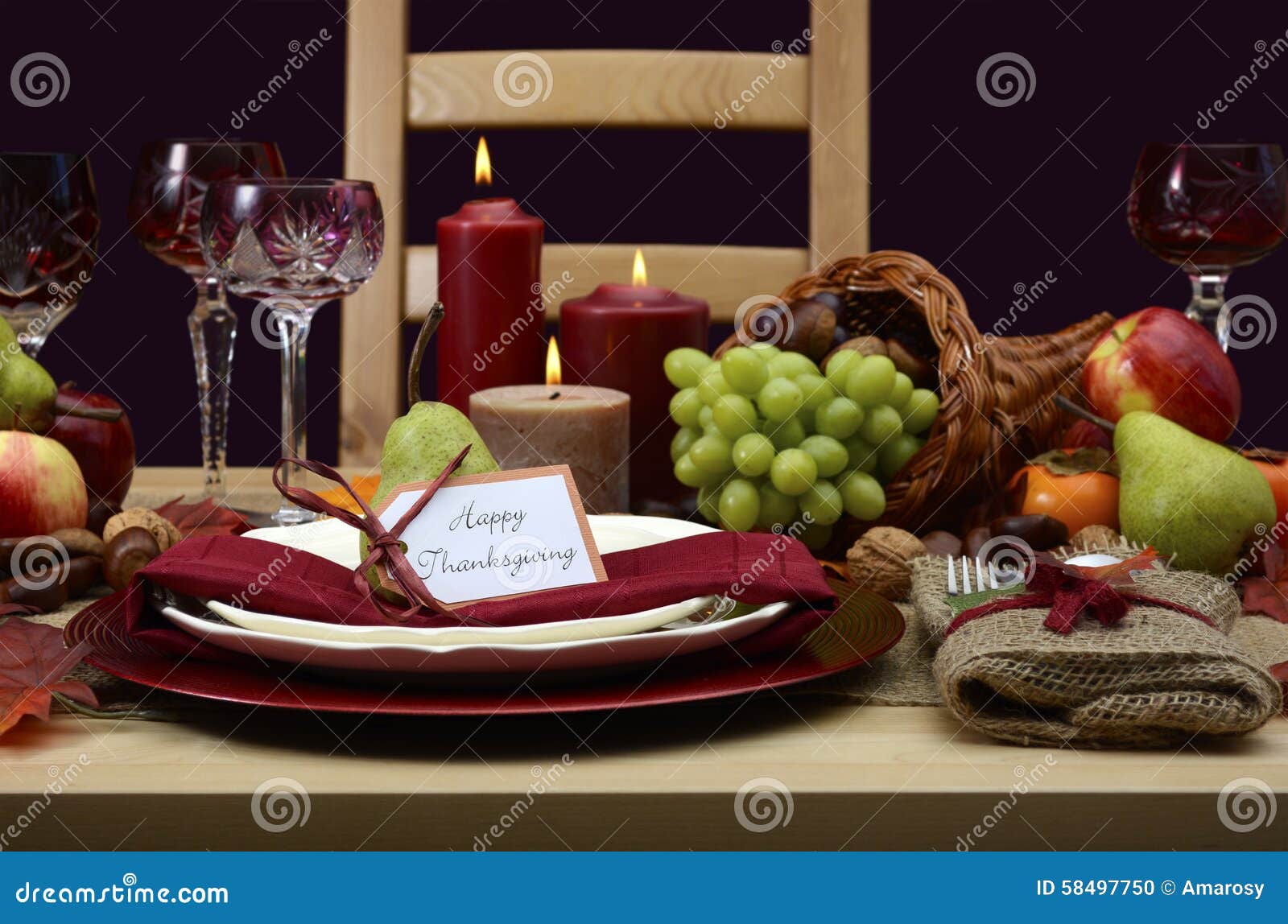Happy Thanksgiving Classic Table Setting Stock Photo