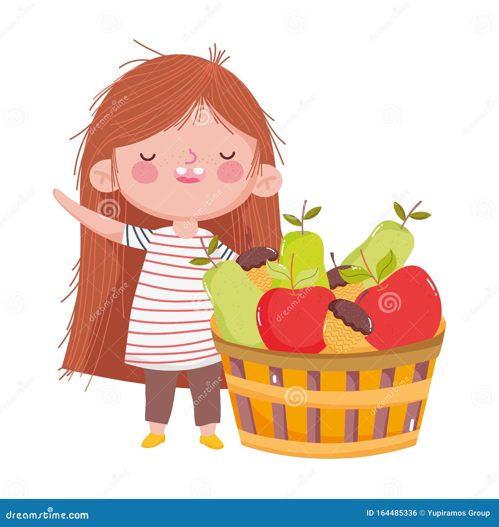 Girl With Basket Of Fruits Cartoon Vector | CartoonDealer.com #69896775