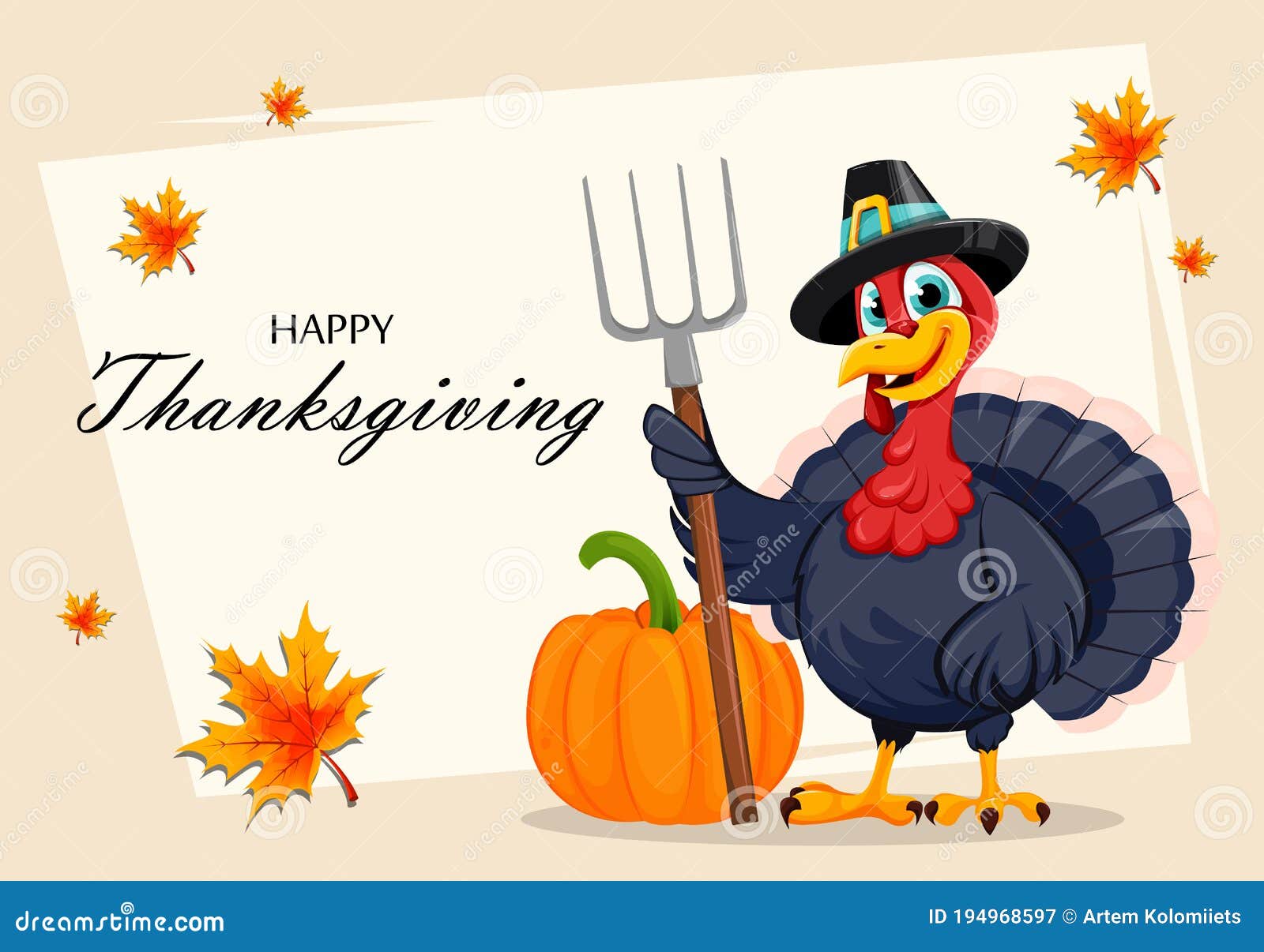Happy Thanksgiving Day. Funny Turkey Bird Stock Vector - Illustration of  harvest, invitation: 194968597