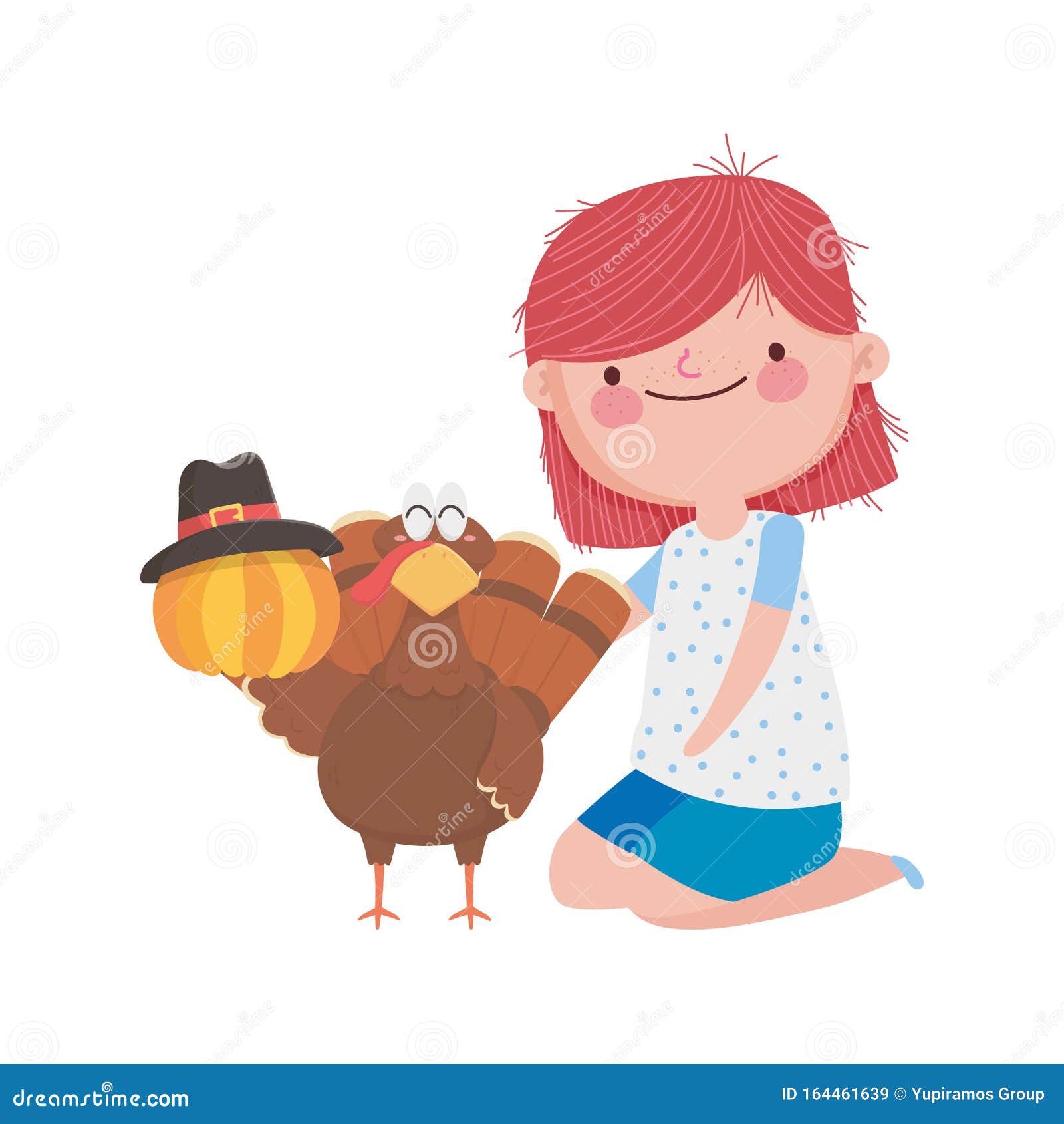 Happy Thanksgiving Day Girl Turkey Pumpkin with Hat Stock Vector ...