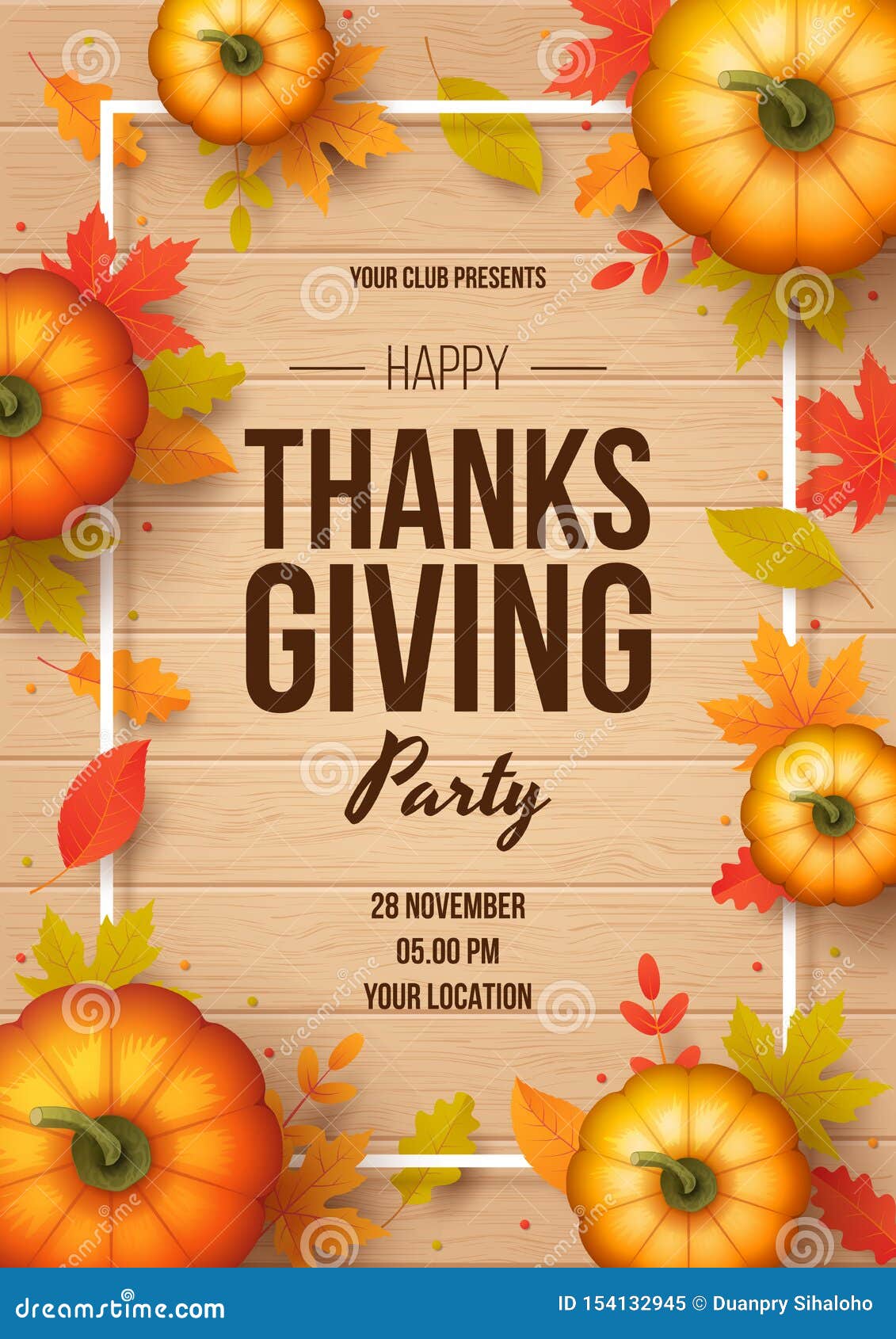 Happy Thanksgiving Day Party Poster Template with Autumn Leaves Regarding Thanksgiving Flyer Template Free Download