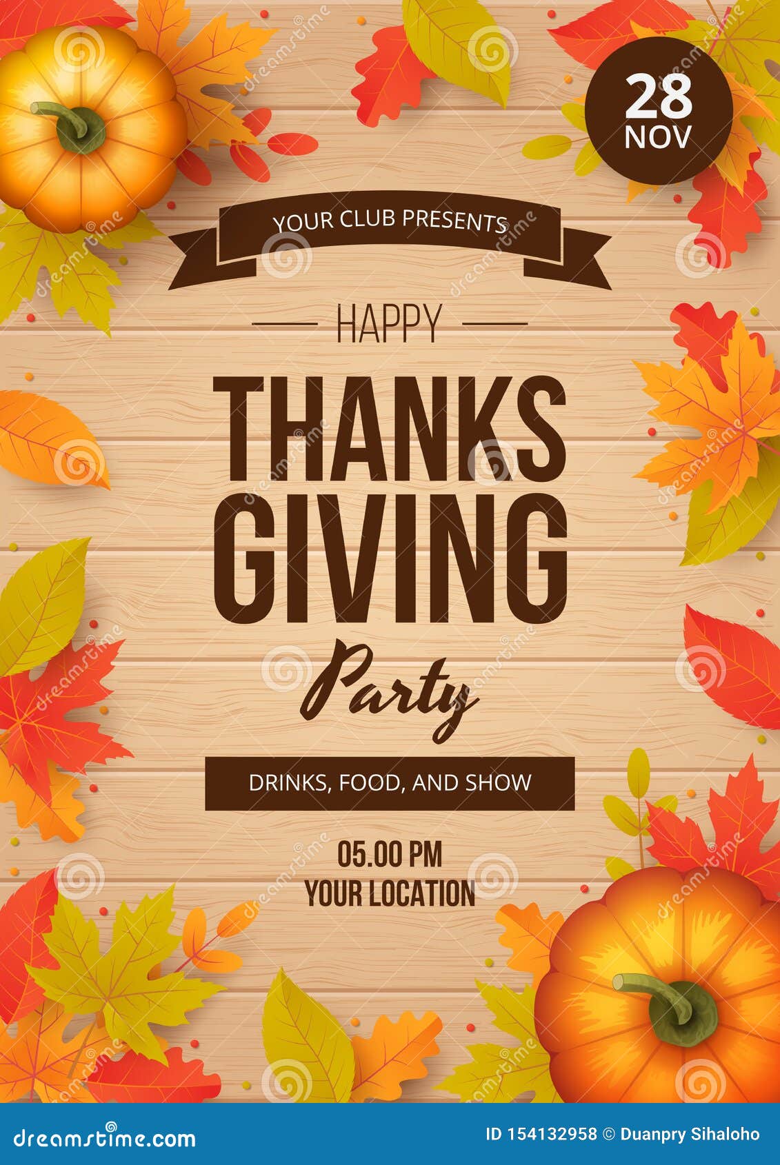 Thanksgiving day banner with date and autumn leaves vector Stock Vector