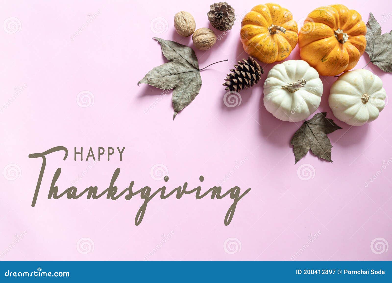 Happy Thanksgiving Day with Pumpkin, Maple Leaf and Nut Stock Image ...