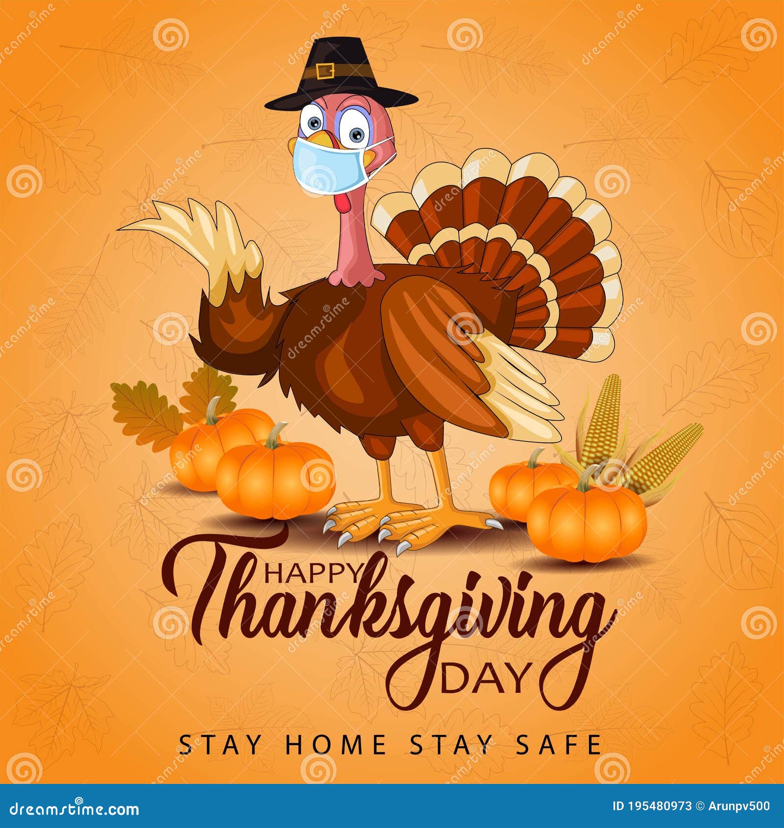 Happy Thanksgiving Day Typography. Turkey Bird with Pumpkins and Corn  Thanksgiving Design Use for Prints,flyers,banners, Stock Vector -  Illustration of cartoon, decoration: 195480973