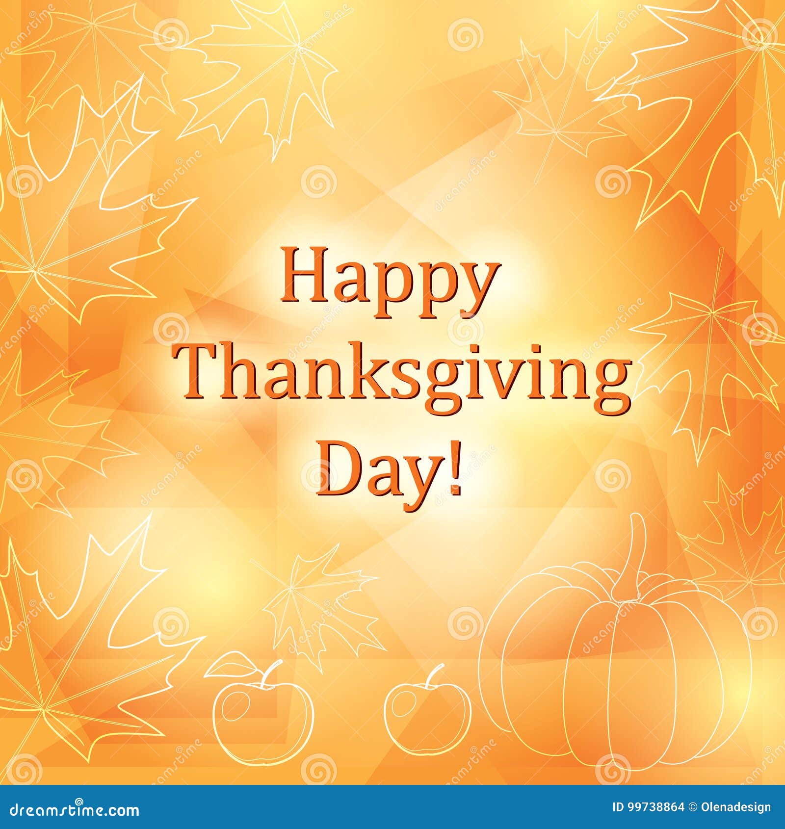 Happy Thanksgiving Day Orange Vector Background with Leaves Stock