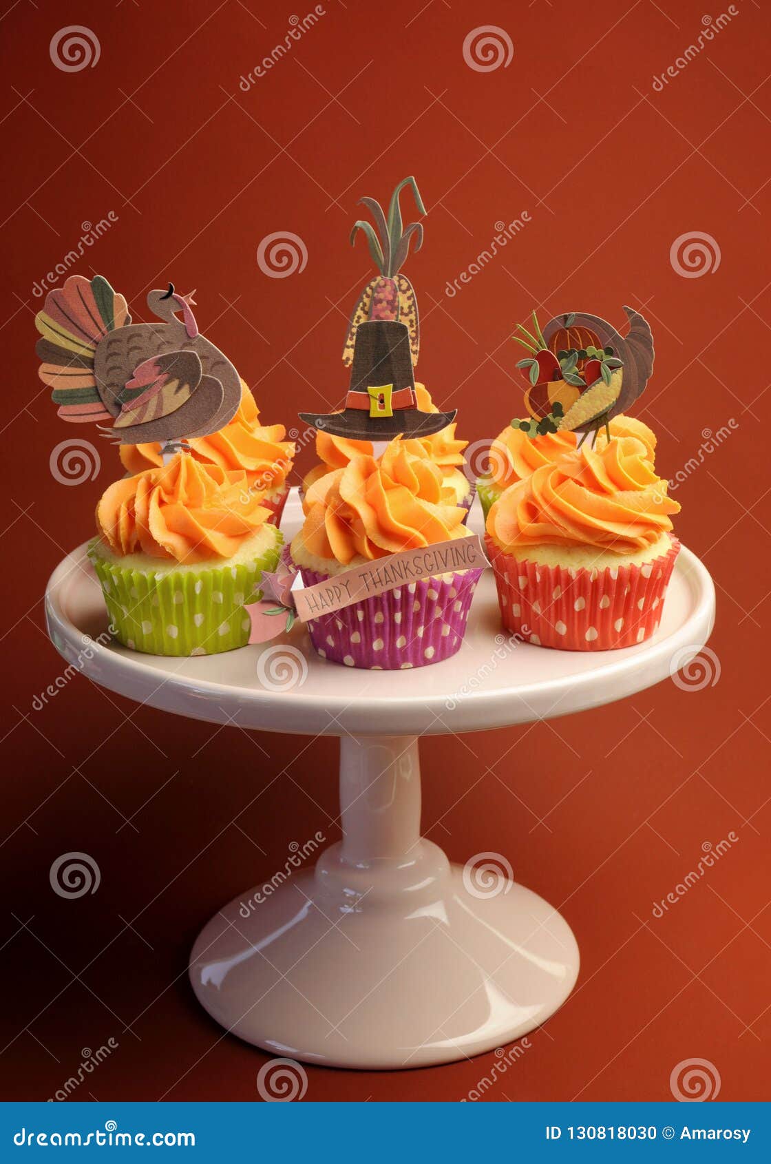 Happy Thanksgiving Decorated Cupcakes Stock Photo - Image of november ...