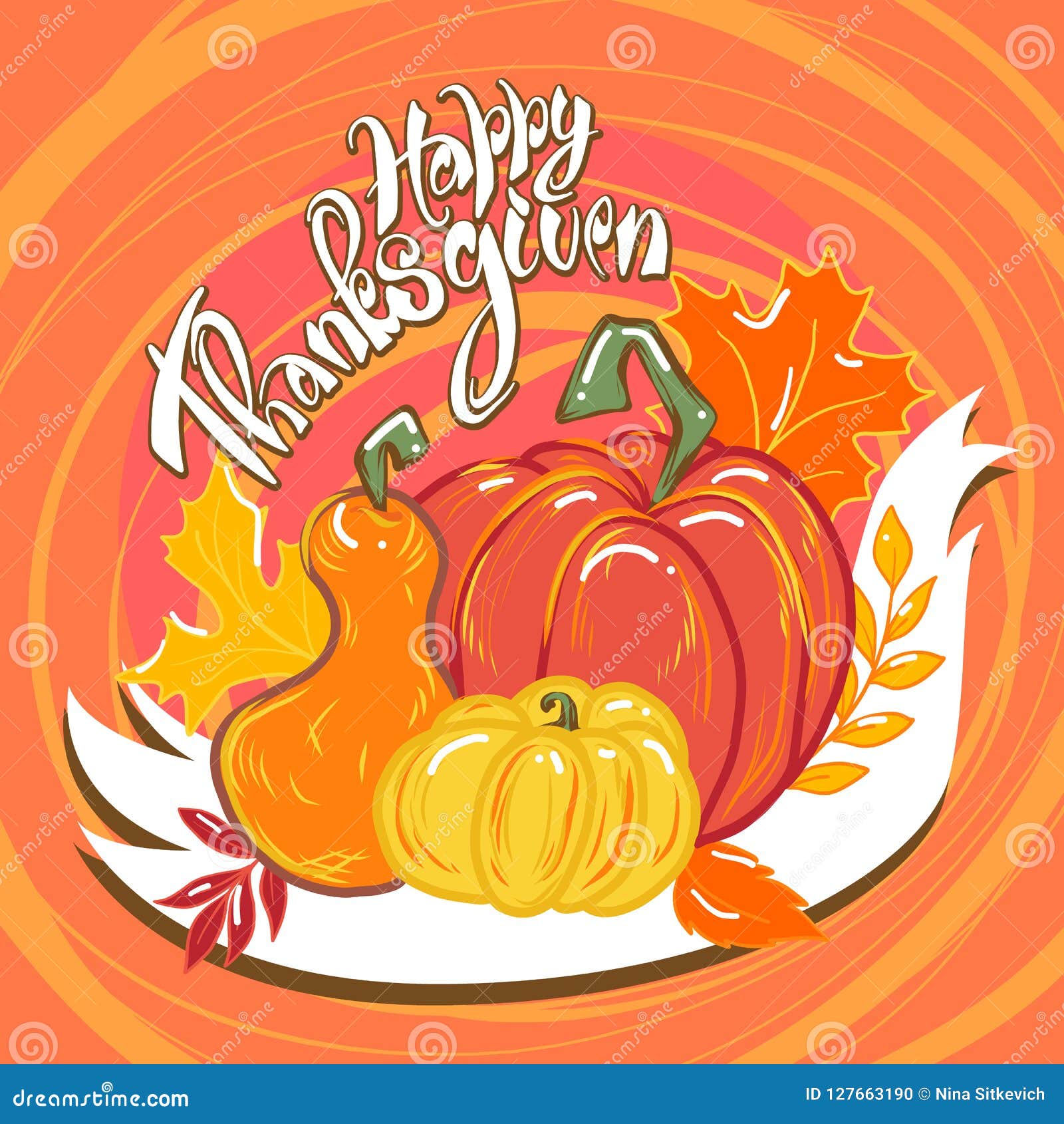 Happy Thanksgiving Food Concept Background, Hand Drawn Style Stock ...
