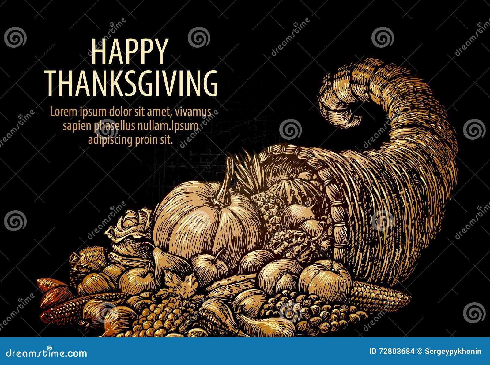 happy thanksgiving. horn of plenty. cornucopia with fruits and vegetables
