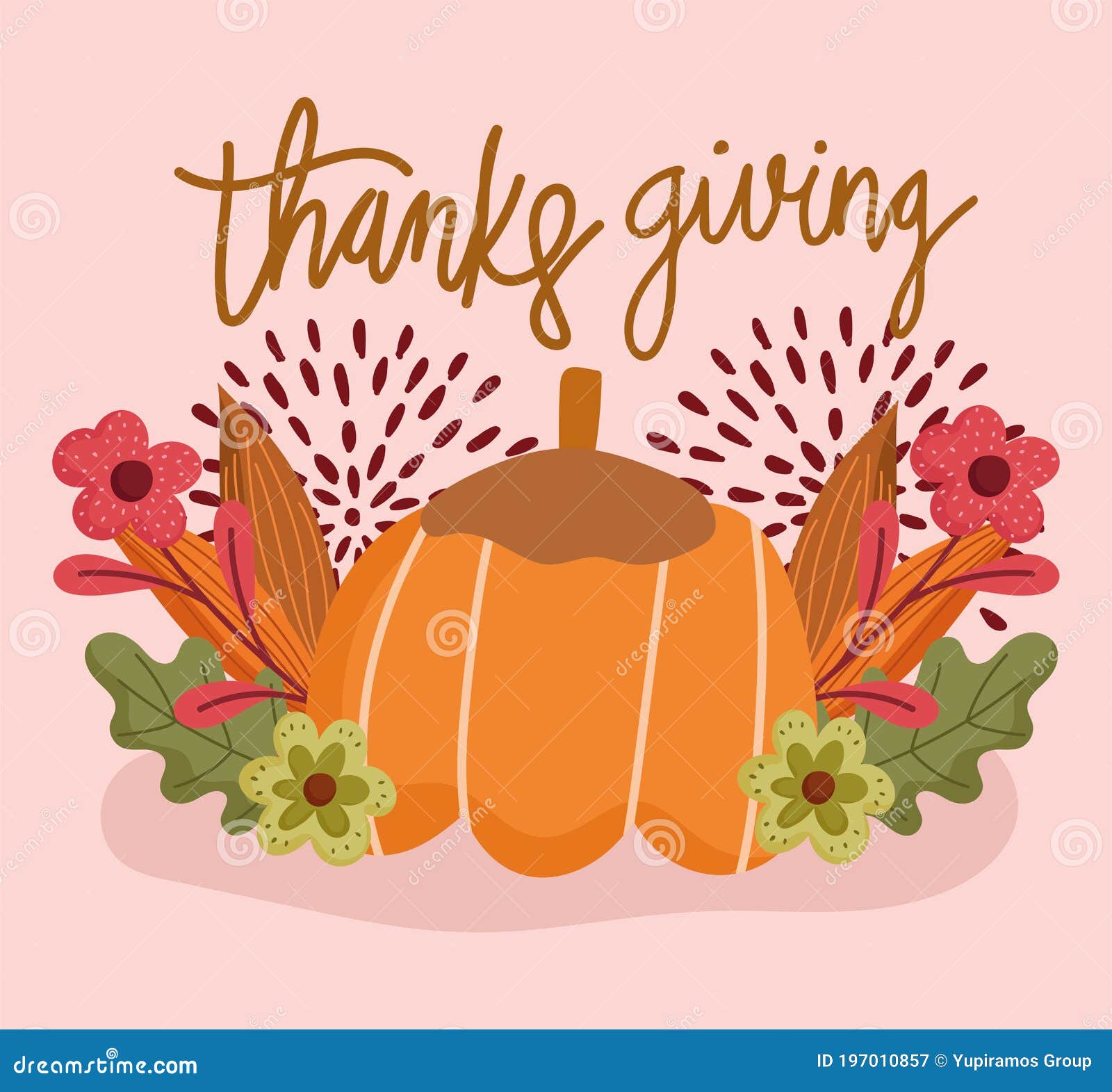 Happy Thanksgiving, Pumpkin Flowers Autumn Leaves Card Stock Vector ...