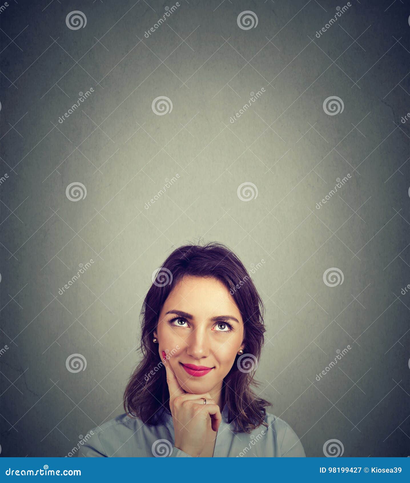 Happy Thoughtful Young Woman Thinking Looking Up Stock Image Image of