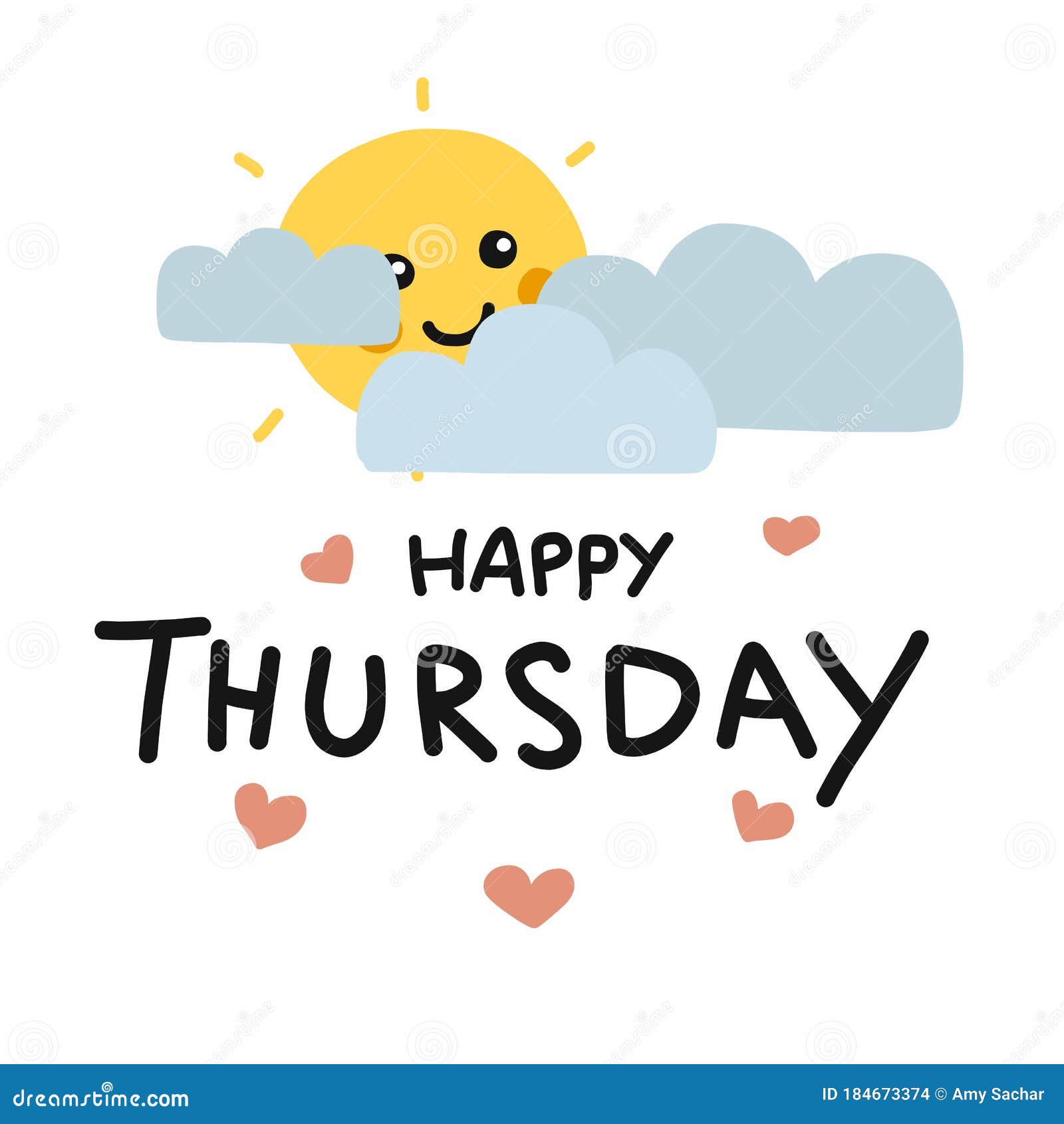 Happy Thursday Cute Sun Smile and Cloud Cartoon Illustration Doodle Style  Stock Vector - Illustration of graphic, good: 184673374