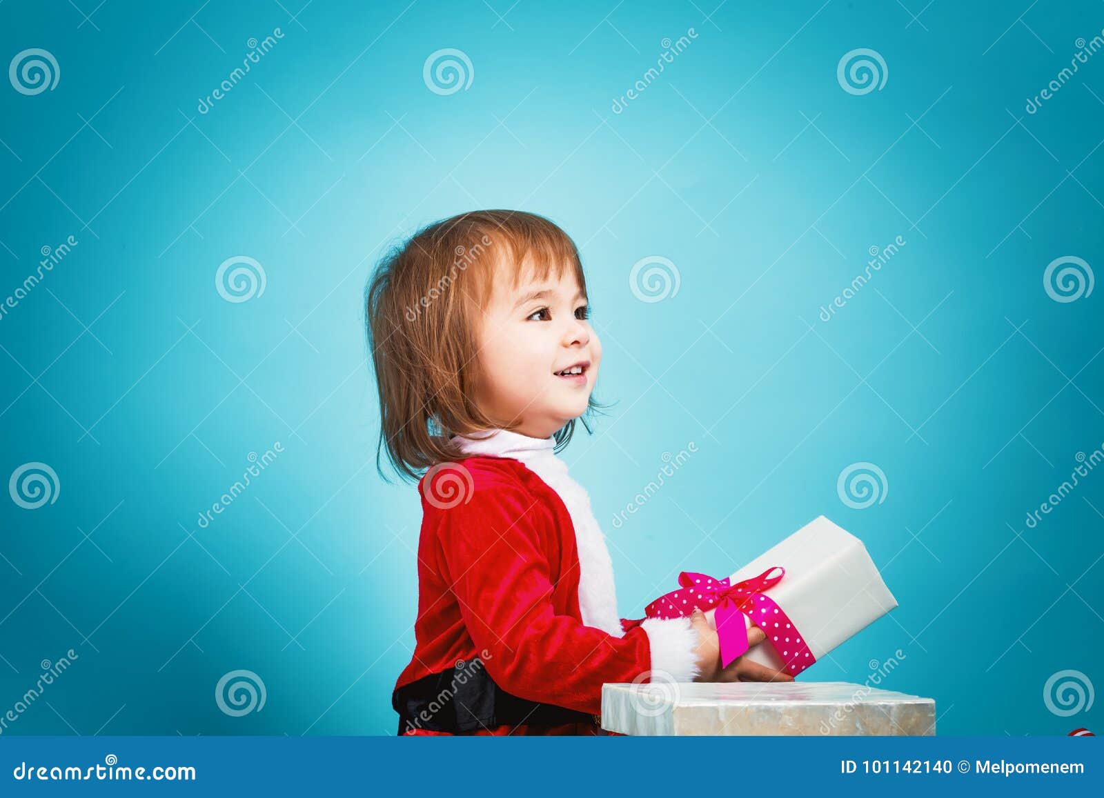 Happy Toddler Girl with Christmas Gift Box Stock Photo - Image of ...