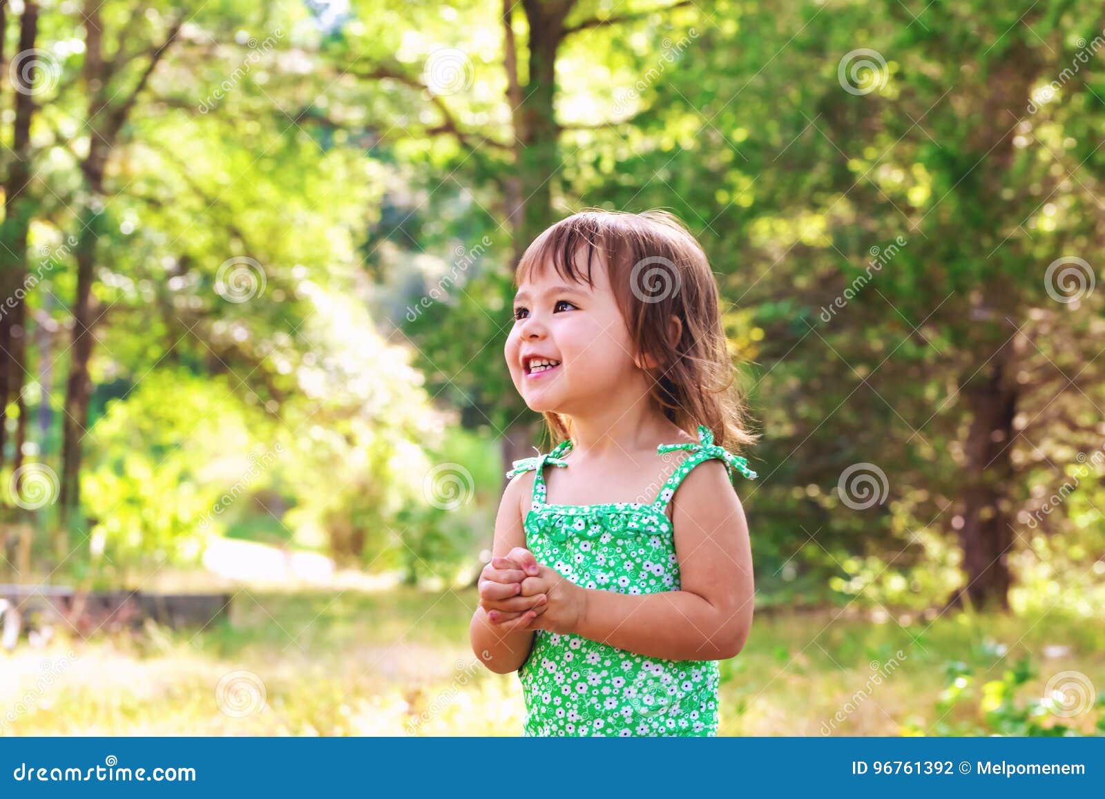 Happy Toddler Girl Wearing Bathing Suit Playing Stock Photo - Image of ...