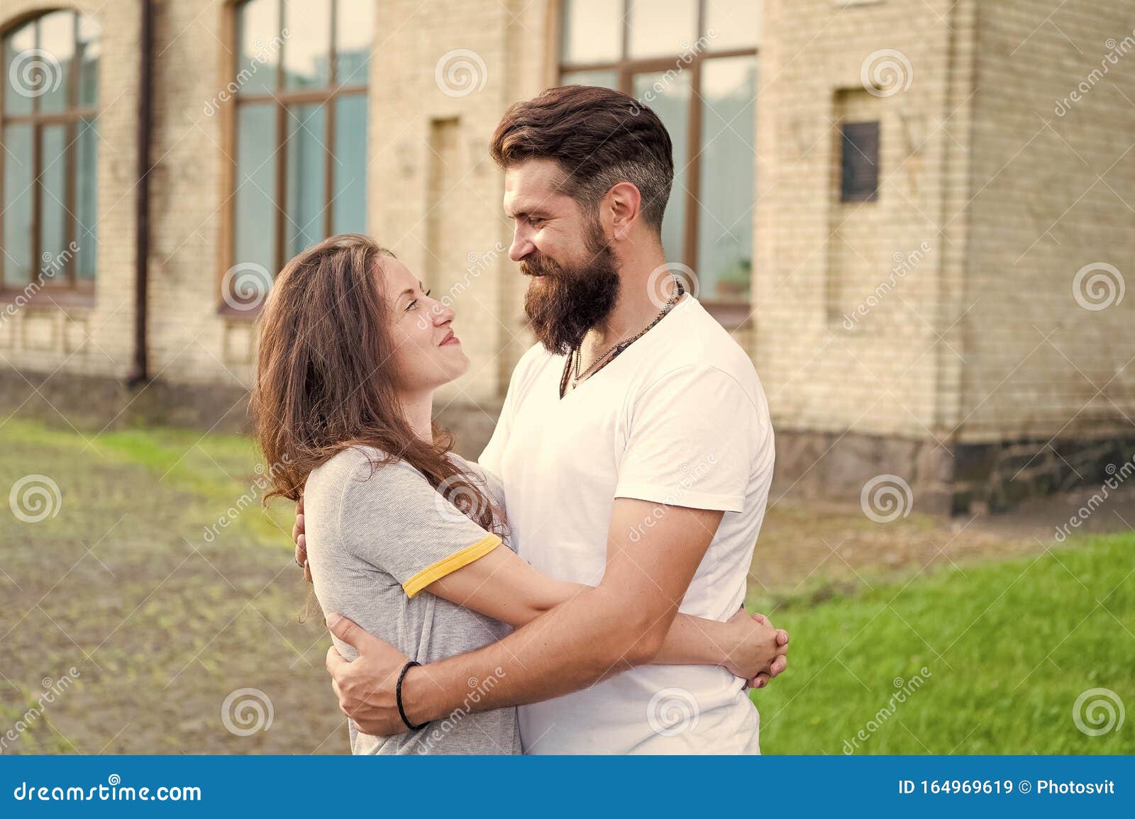 Happy Together Couple In Love Walking Having Fun Man Bearded Hipster