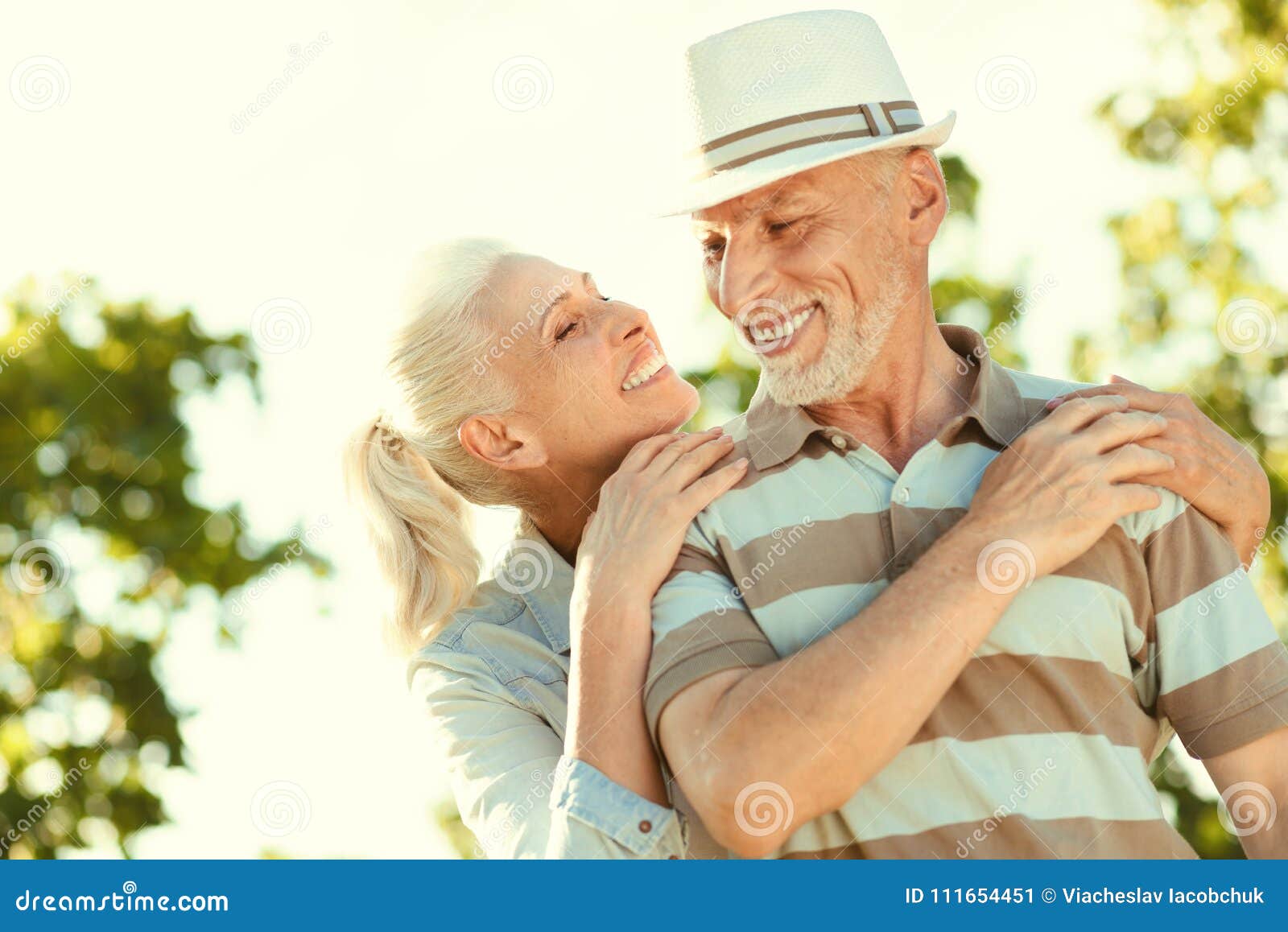 Joyful Nice Woman Standing Behind Her Husband Stock Image Image Of