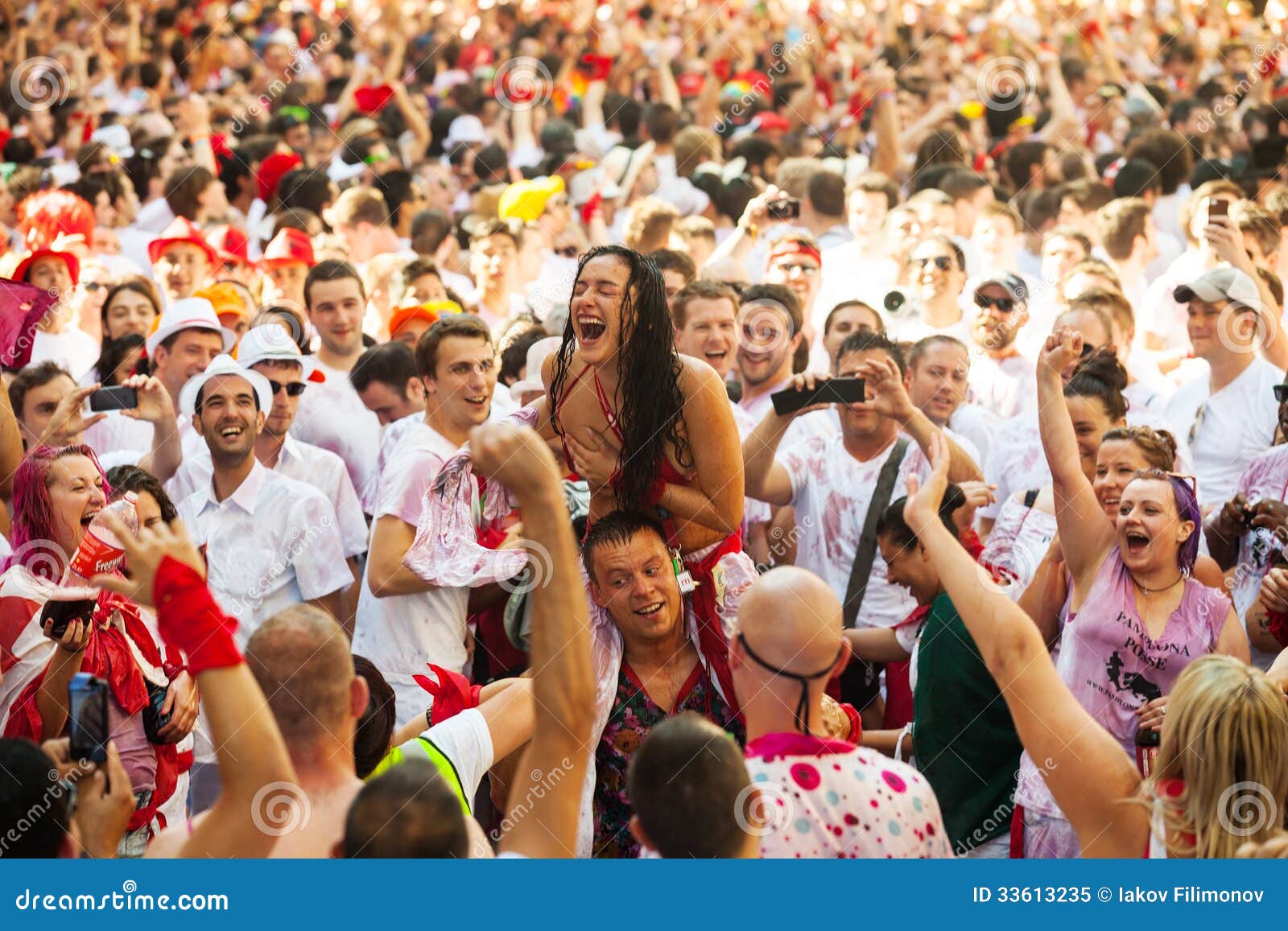 Happy Topless Woman In Crowd Of People Editorial Image Image Of Fermin Opening 33613235 